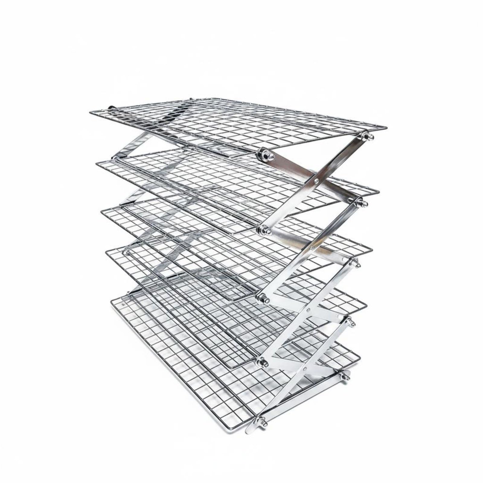 Faltbares Lagerregal Küchenregal Aufbewahrungsregal Metallregal Vierfach Faltbar Belüftet zur Kühlung von Gebäck Und Lagerung von Vorräten für Bäcker Hobbyköche Outdoor, Silver, 5-Layer