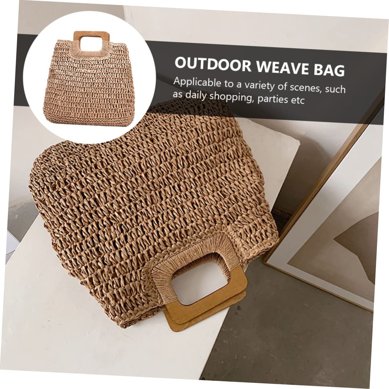 Handtasche Strand Große Strandtasche aus Stroh mit Leichtem Material und Großem Fassungsvermögen für Damen für Outdoor und Partys