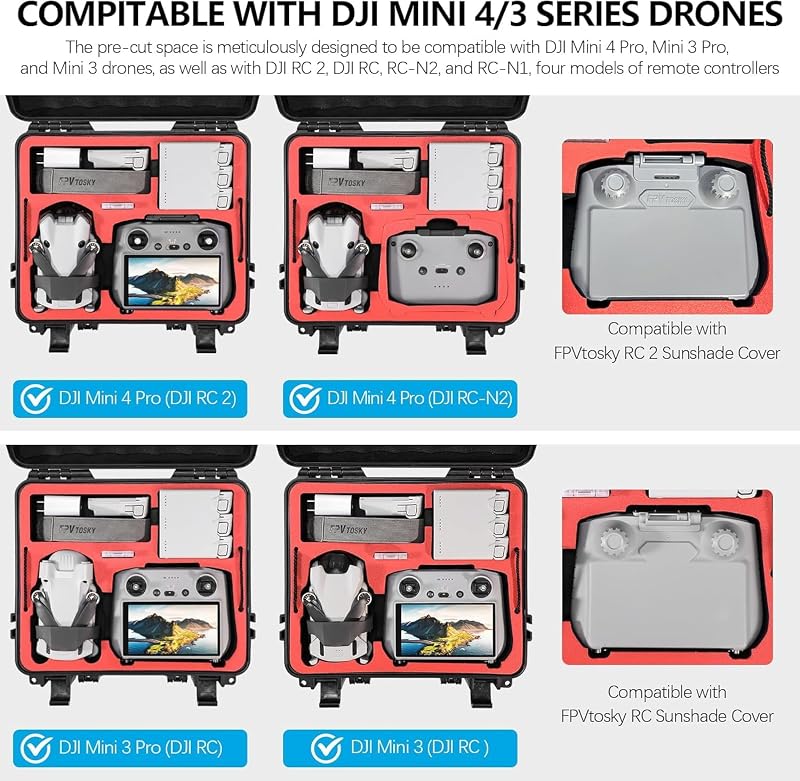 FPVtosky Vízálló Drón Táska DJI Mini 4 Pro/Mini 3 Pro - Kétrétegű Kompakt Hordtáska Fly More Combo Készlethez, Utazáshoz és Túrázáshoz