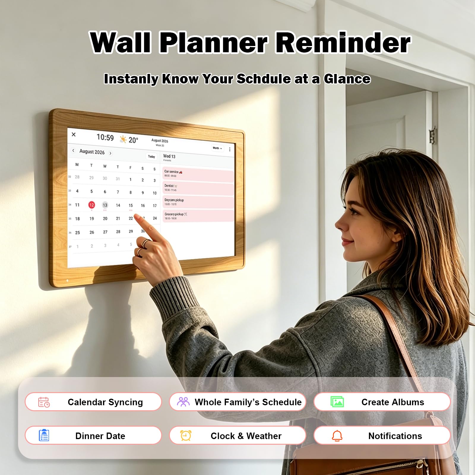 Digitaler Kalender, 39,6 cm, Wandplaner, Smart-Touchscreen, digitaler Kalender, elektronischer Kalender und digitale Bilderrahmen, intelligentes WLAN, Display für Familienpläne und Mahlzeitenplanung