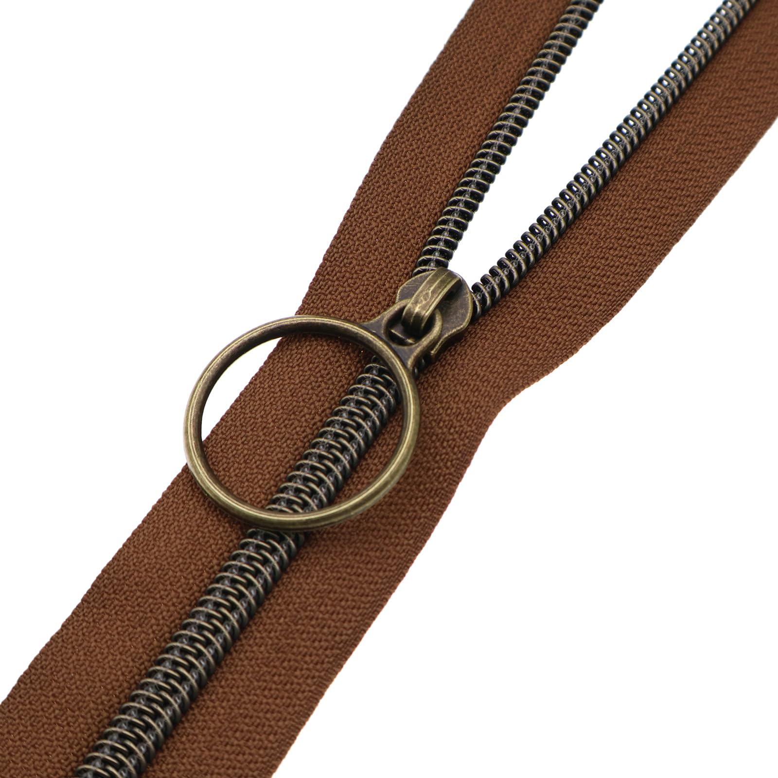 Leekayer #5 Antique Brass Metallic Nylon Coil Zippers by The Yard Bulk 10 Yards (Brown Tape with 25pcs Brass Sliders for DIY Sewing Tailor Craft Bag(Brown) - Image 3