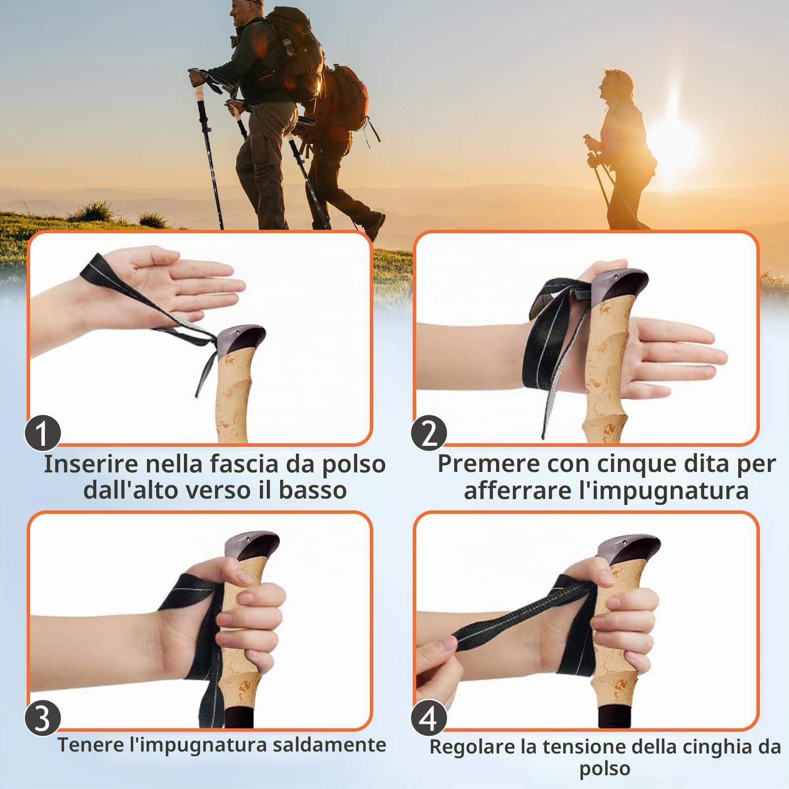 2Pcs Bastoni Trekking Alluminio con Manico Sughero Antiurto, Bastoncini Trekking Nordic 110-125cm Regolabili, Racchette Walking Pieghevoli Ultra Leggeri per Uomo Donna Escursionismo, Campeggio, Sci