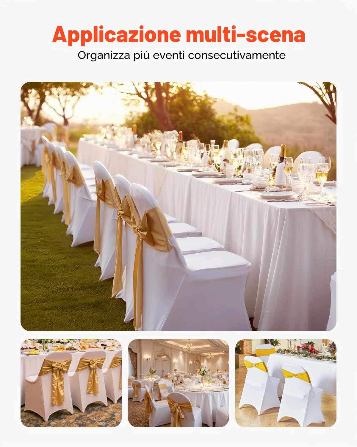 VEVOR Coprisedie Universali Espandibili 12 Pezzi in Spandex Dimensioi Compatibili 444 x 330 x 838 mm, Coprisedie Pieghevoli Rimovibili 12 Pezzi per Eventi Matrimoni Catering Banchetti Colore Bianco