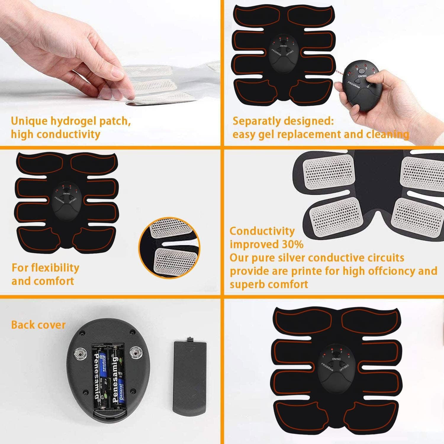 AILEDA Muscolo stimolatore Elettrico, Cintura stimolatore Elettrico Addominale, Muscolo stimolatore Elettrico Addominale, Efficace e Sicuro, potenziatore Muscolare Portatile