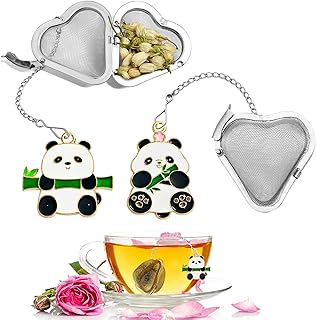 Tea infusers, loose tea strainer, Heart shaped tea ball + cute animal pendant, reusable tea steeper makes afternoon tea meaningful (Panda, 2PCS)