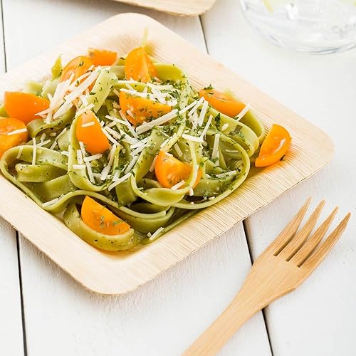 Miniatura 7 de Restaurantware Platos de hoja de bambú de 9.75 x 9.75 pulgadas, 50 platos cuadrados desechables de bambú, compostables, resistentes, platos llanos