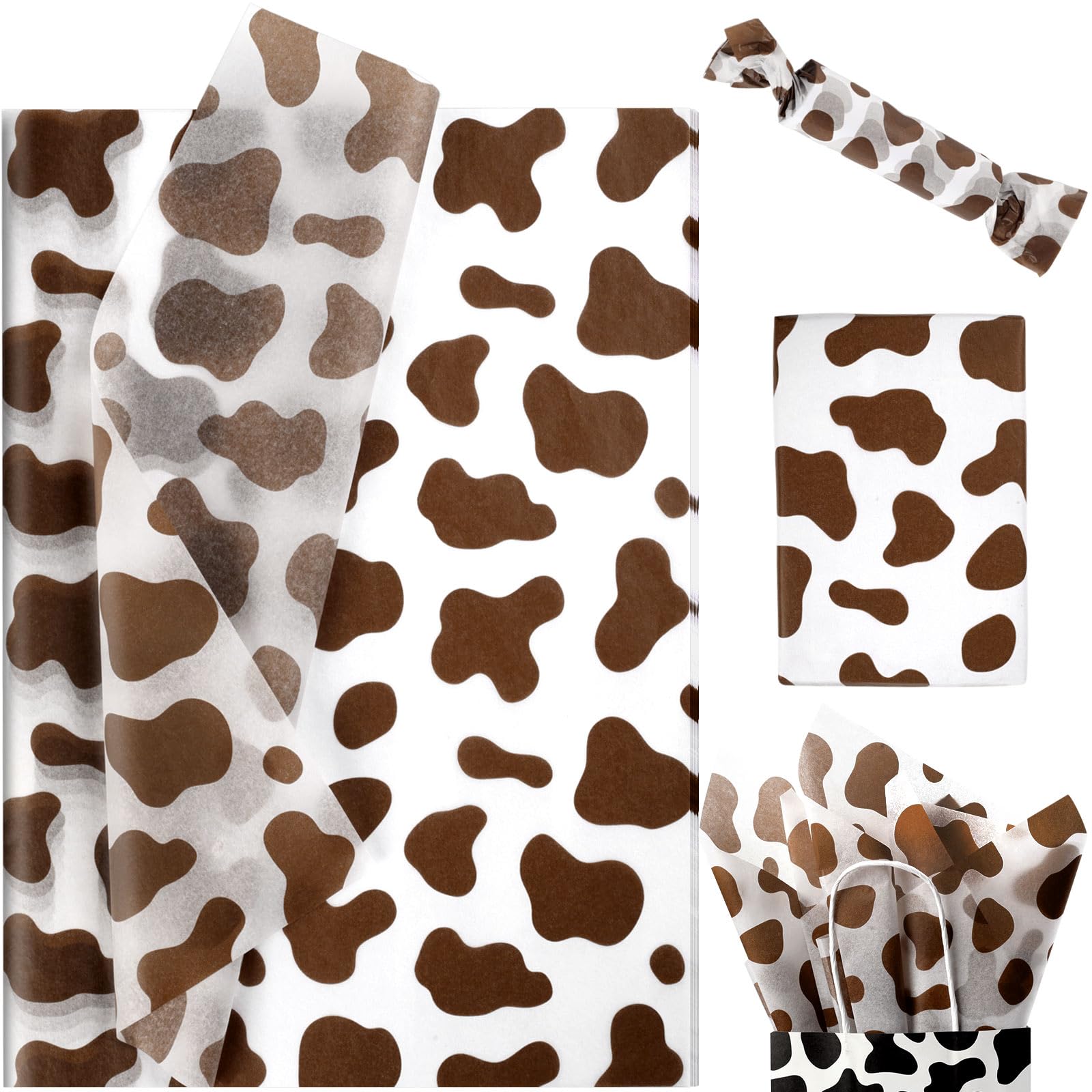 Bolsome 100 Sheets 20 x 14 Inch Brown Cow Print Tissue Paper Highland Cow Print Tissue Paper for for Gift Wrapping, Birthday, Baby Shower, Cow Theme Party DIY Craft