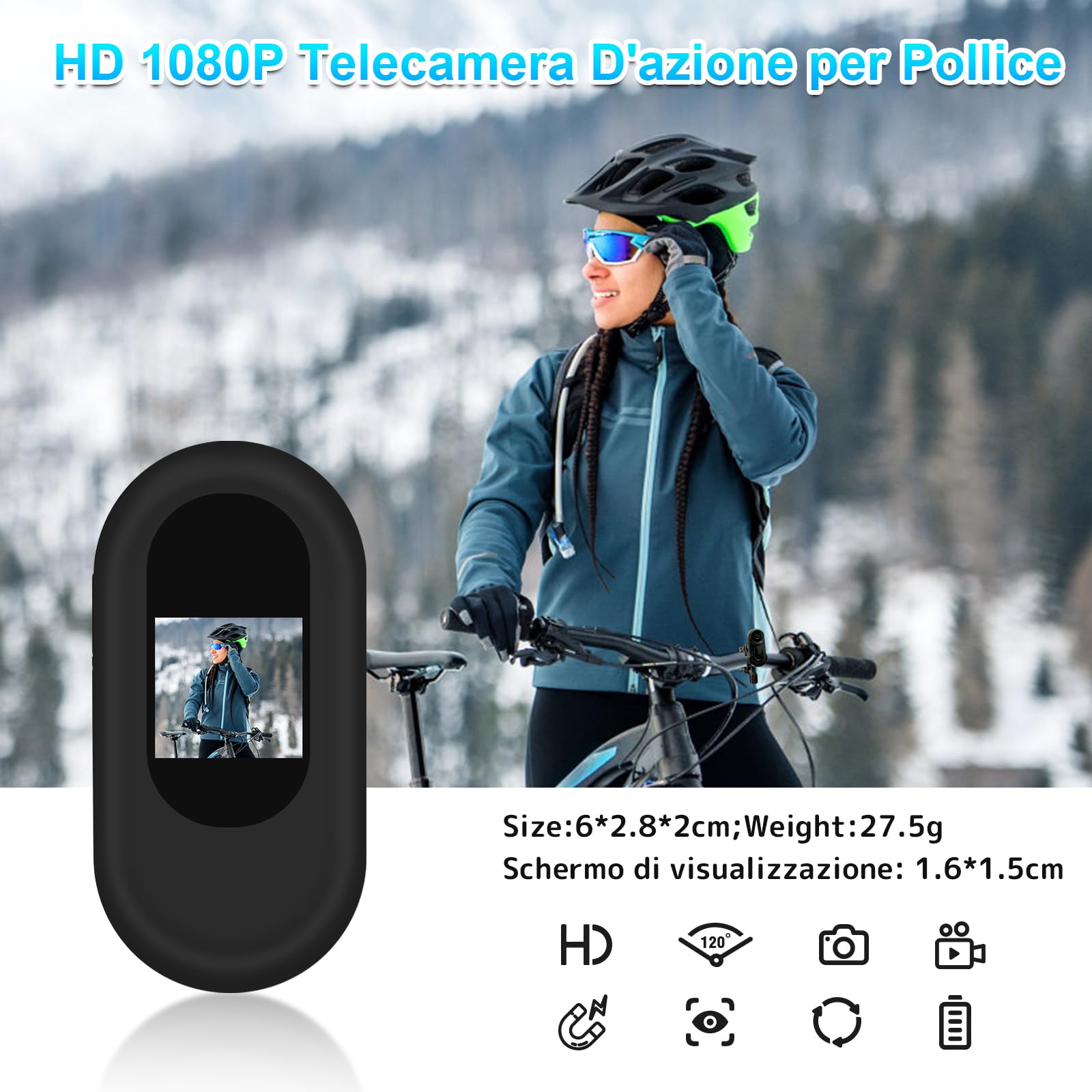 LXMIMI Mini Action Cam, Videocamera Sportiva HD 1080P - Nera | Mini Action Cam con Display, Videocamera POV Portatile per Bicicletta, Casco da Moto per la Guida, Escursionismo