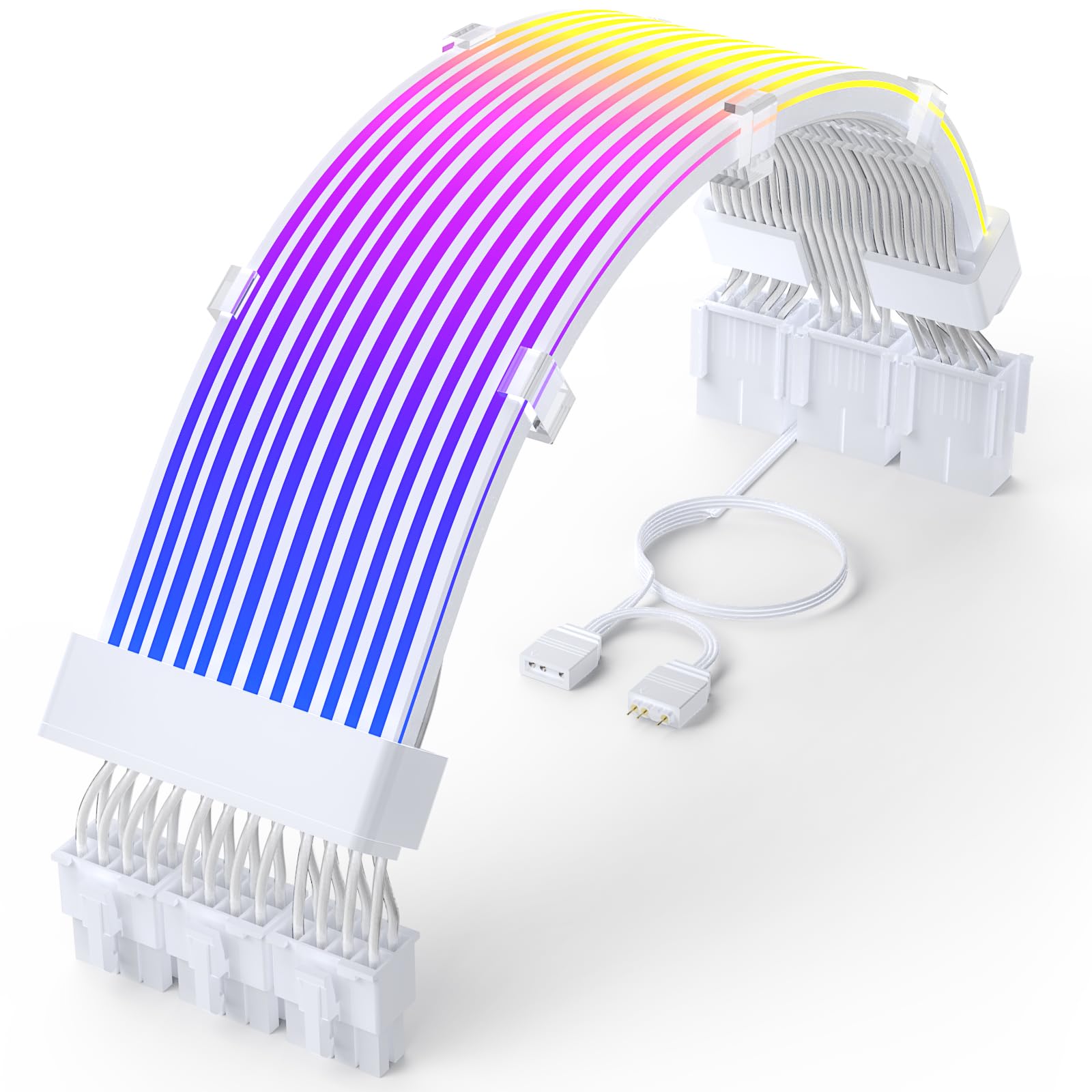 Sirlyr 3 x 8 Pin RGB GPU Cable,Addressable PSU PCIE Cables Extensions - for PC Graphic Card Power Supply,ARGB Computer Case Setup,Thin LED Strip White Connector Style 13In