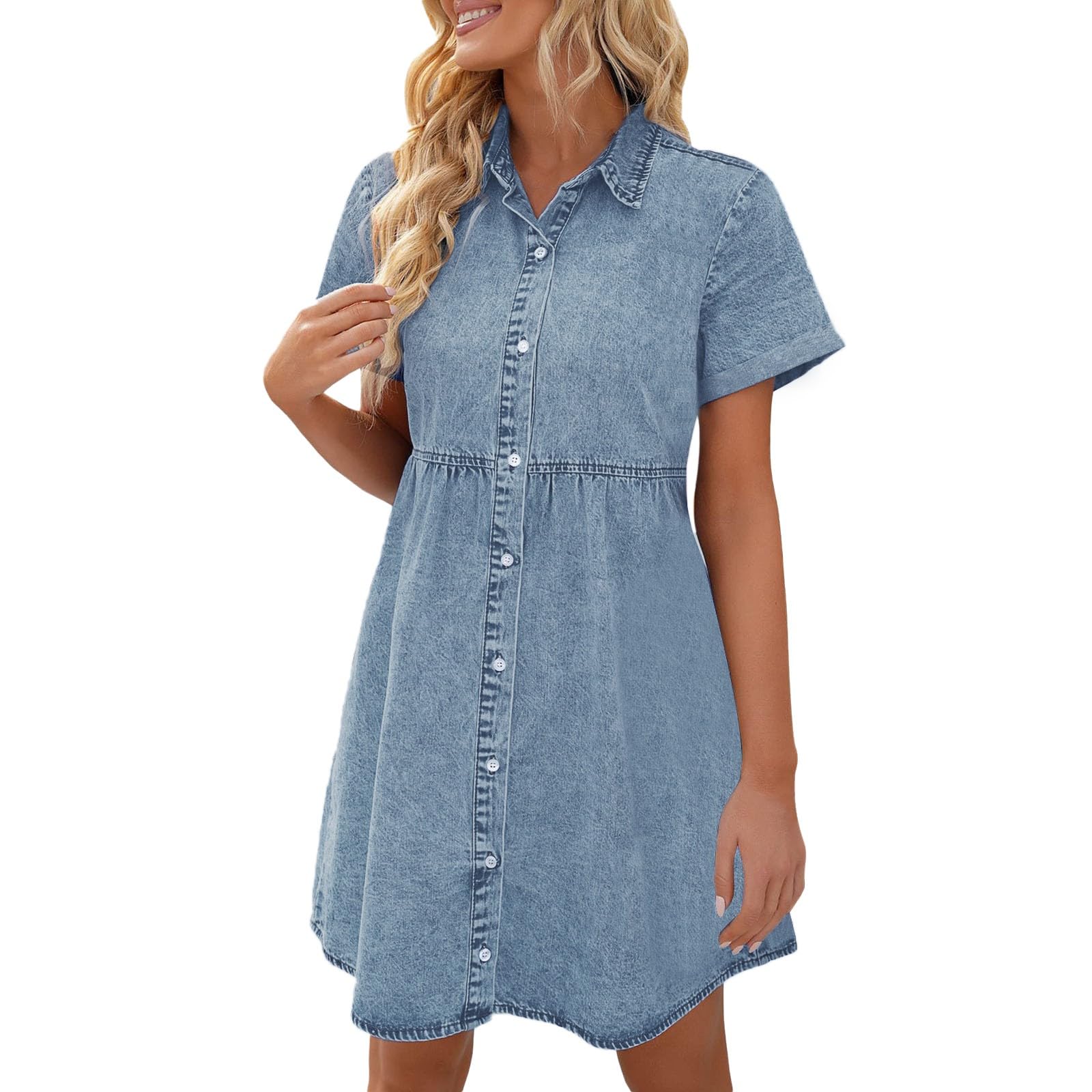 Atuendos de verano 2026 para mujer, vestido de mezclilla de manga corta con botones y escalonado, elegante e informal