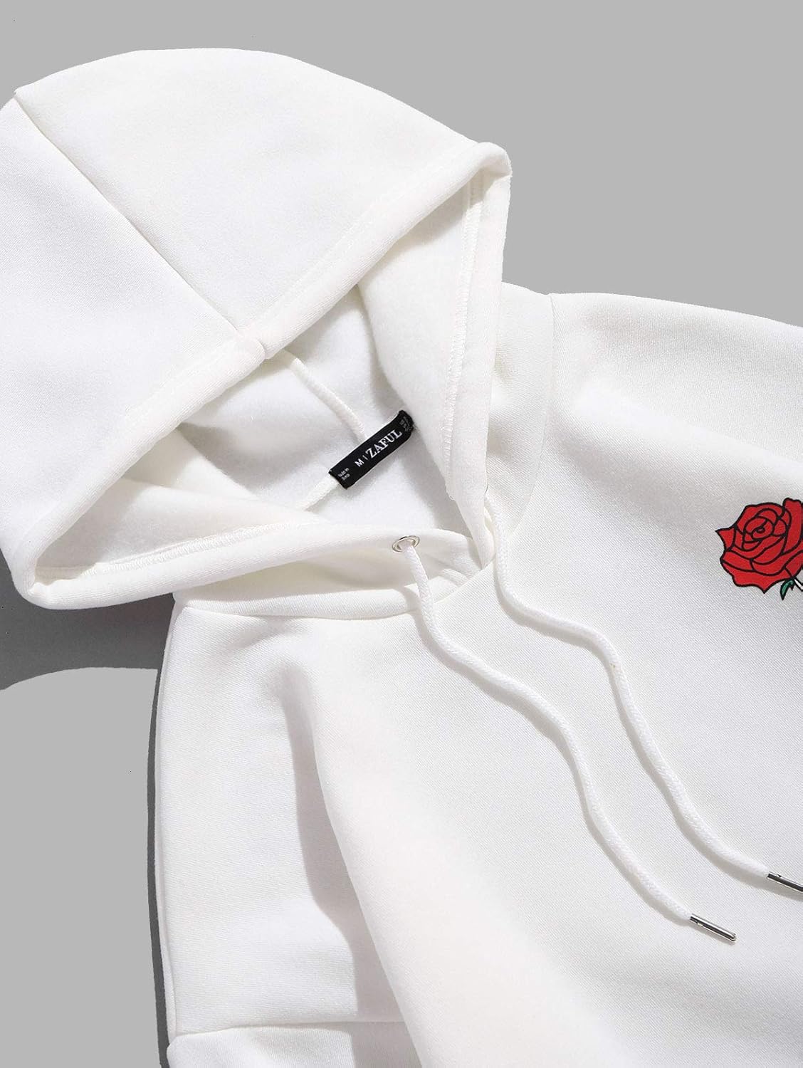 ZAFUL Mens Graphic Hoodies Essentials Hoodie Fleece Rose Letter Print Casual Drawstring Unisex Hooded Pullover Sweatshirt - Image 4