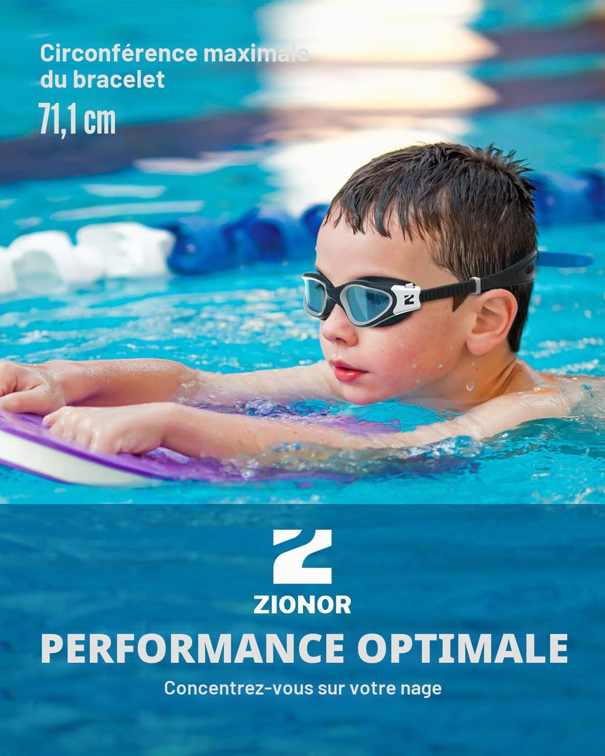 ZIONOR G1MINI Lunettes de natation pour enfants, polarisées/non polarisées, confortables, anti-buée, protection UV, pour filles et garçons, de 3 à 14 ans