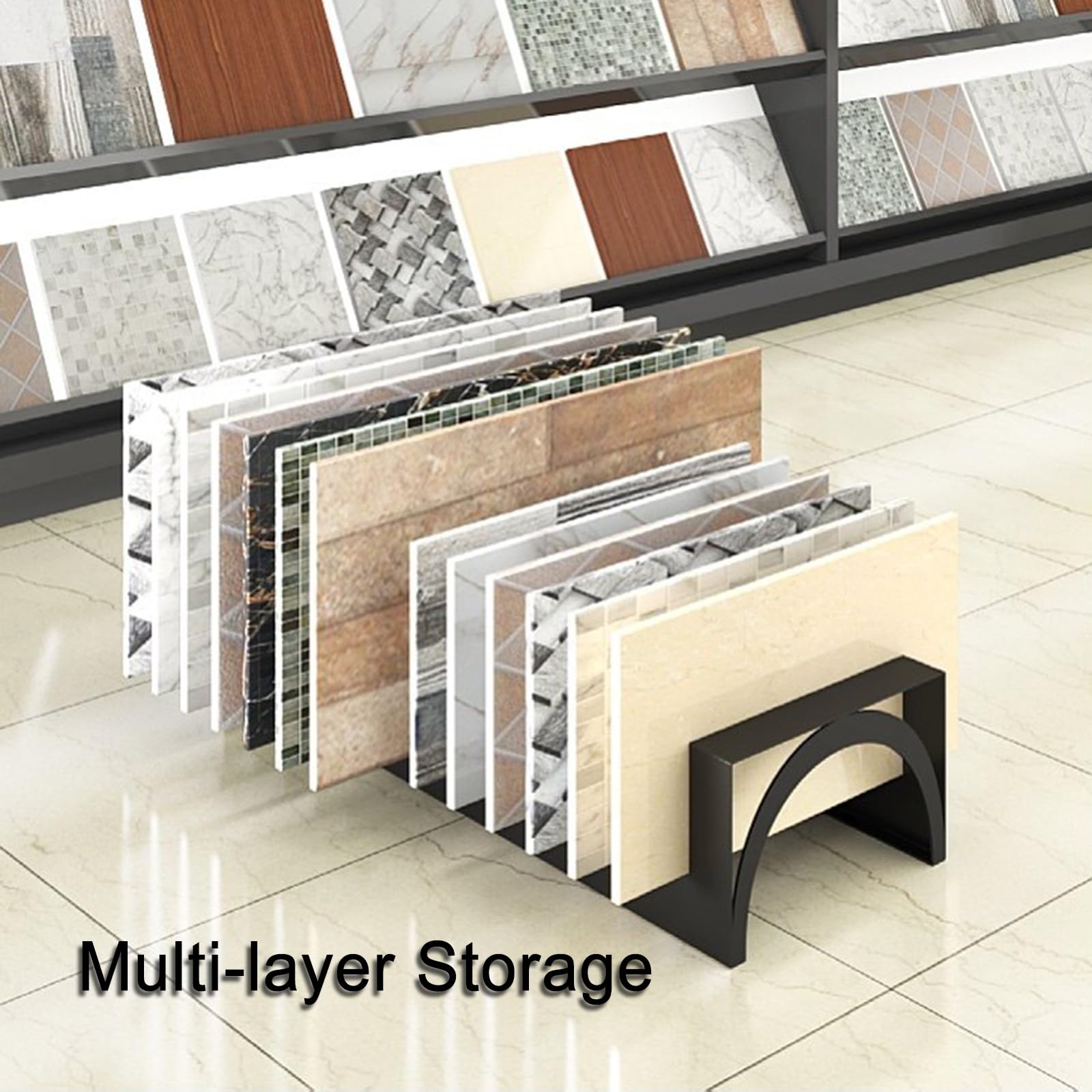 Espositore in Metallo per Piastrelle da Pavimento, Porta Campioni con Fessure e Base Stabile, Ideale per Negozi, Showroom, fiere ed esposizioni (Grigio, Piccolo)