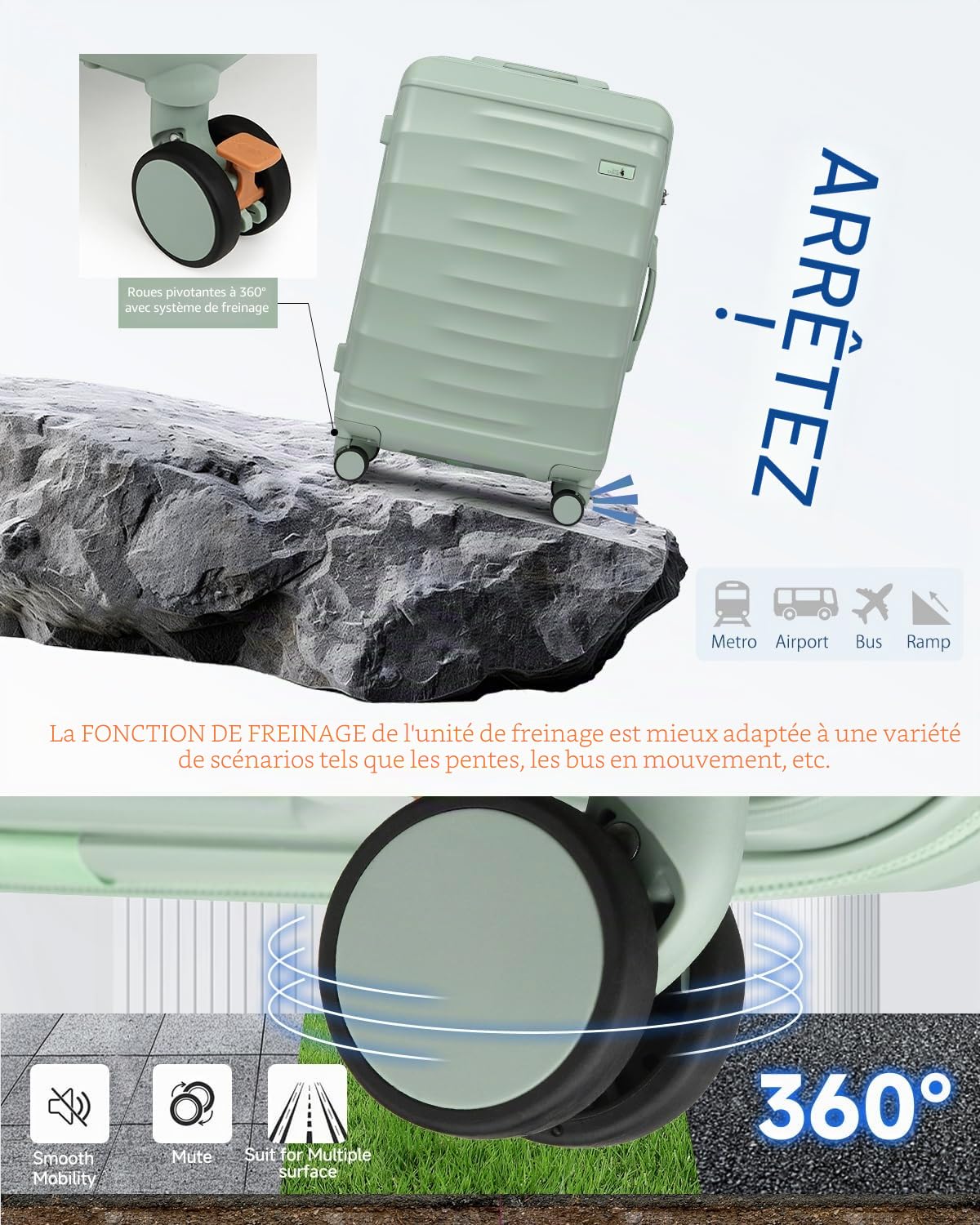 Sea choice Valise Rigide Cabine 55x40x20cm 3 Pièces Valises Légère ABS Durable avec Serrure TSA et Roues à 360° Trolley Voyage avec Trousse de Toilette et Sacs de Voyage