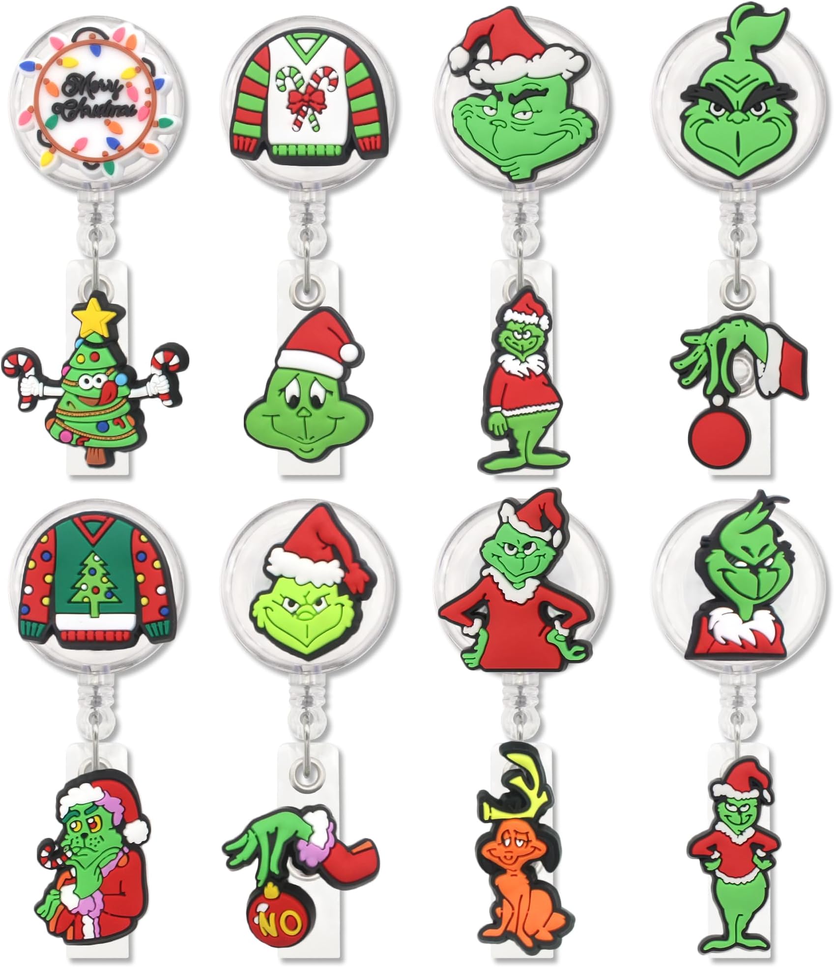 Woanger 24-Pack Christmas Badge Reels - Felt Retractable ID Holders With Alligator Clip, Santa, Reindeer & Snowman Designs - View #3