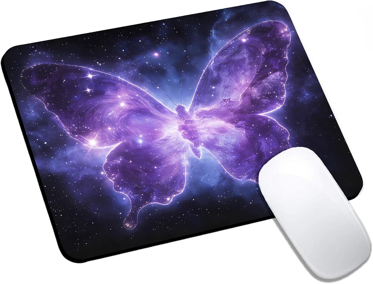 Cute Small Mouse Pad, Computer Mouse Pads for Desk, Non-Slip Rubber Base Portable Mousepad for Laptop, 9.5" x 7.9" Square Design for Home & Office Desk Accessories (Butterfly Purple)