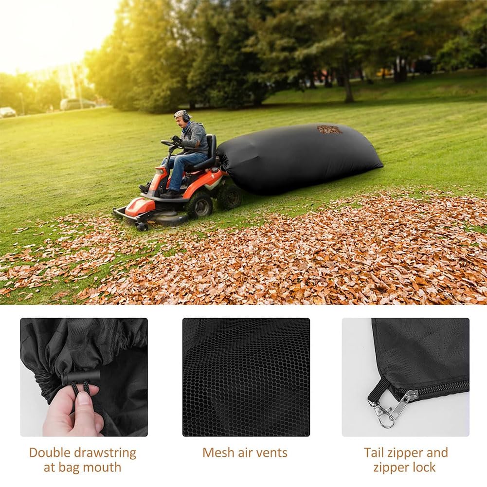 2 bolsas de hojas para tractor de césped, tela Oxford 420D resistente al desgaste para cortacésped, recogedor de hojas y bolsa de jardín para tractor, hoja de jardín de limpieza rápida 200*130cm