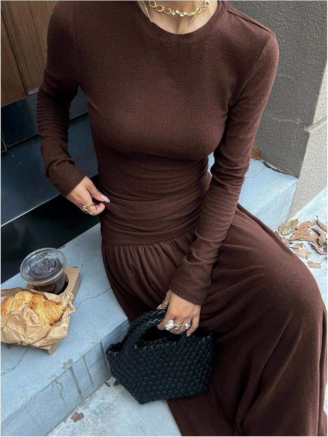 SOLY HUX Women's Maxi Skirt Set 2 Piece Long Sleeve Fitted T Shirts and Flowy Long Skirts Fall Clothes - Image 5