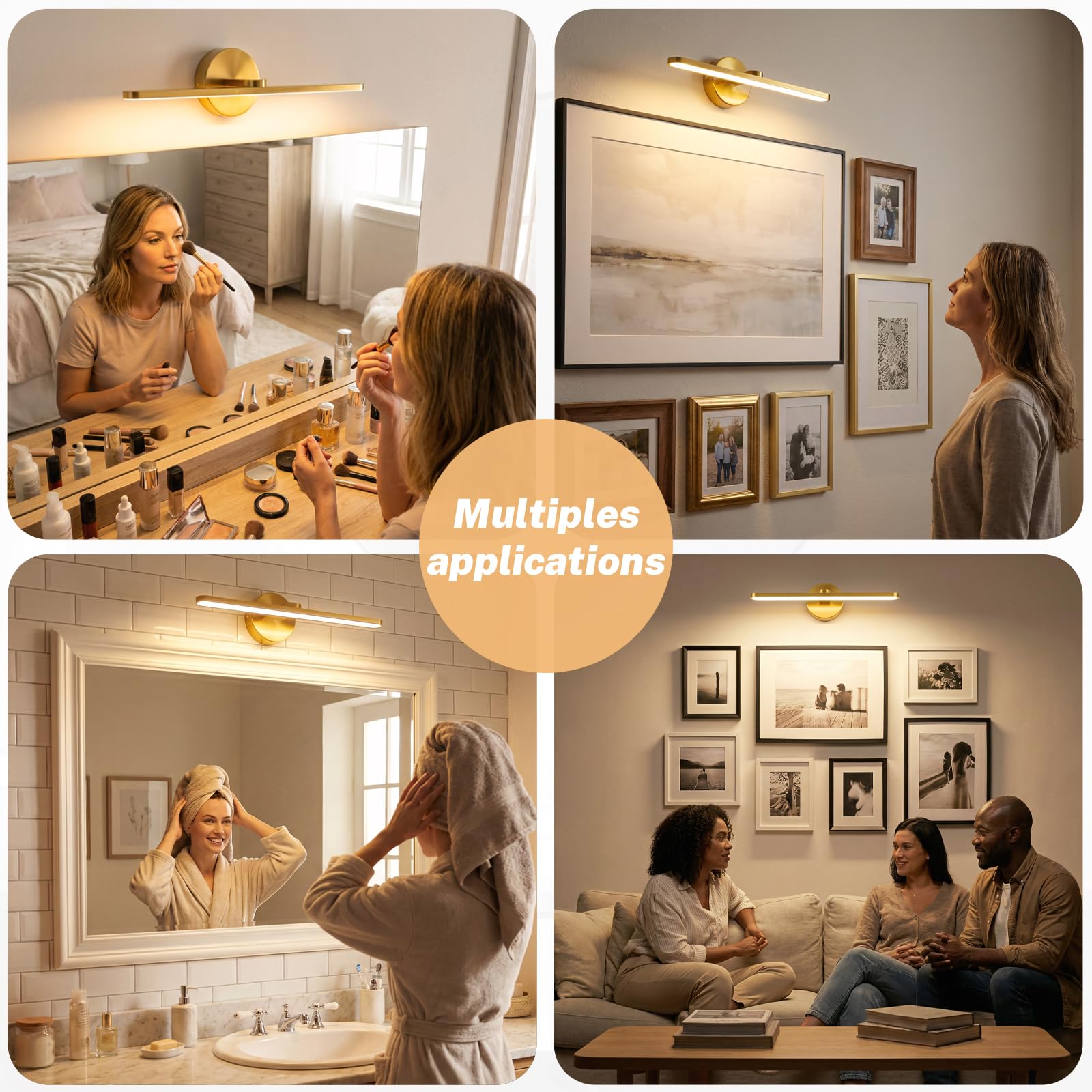Lampara LED de Espejo Baño, Blanco Cálido 3000K 12W Aplique Luz Espejo Baño Moderno, IP44 Espelho Resistente al Agua para baño 960LM, 40CM