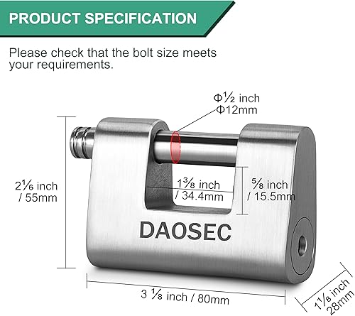 Miniatura 4 de Juego de cadena de seguridad resistente y bloqueo en D, carcasa de acero inoxidable endurecido, 2 pies de profundidad x 0.36 pulgadas (0.354 in), la