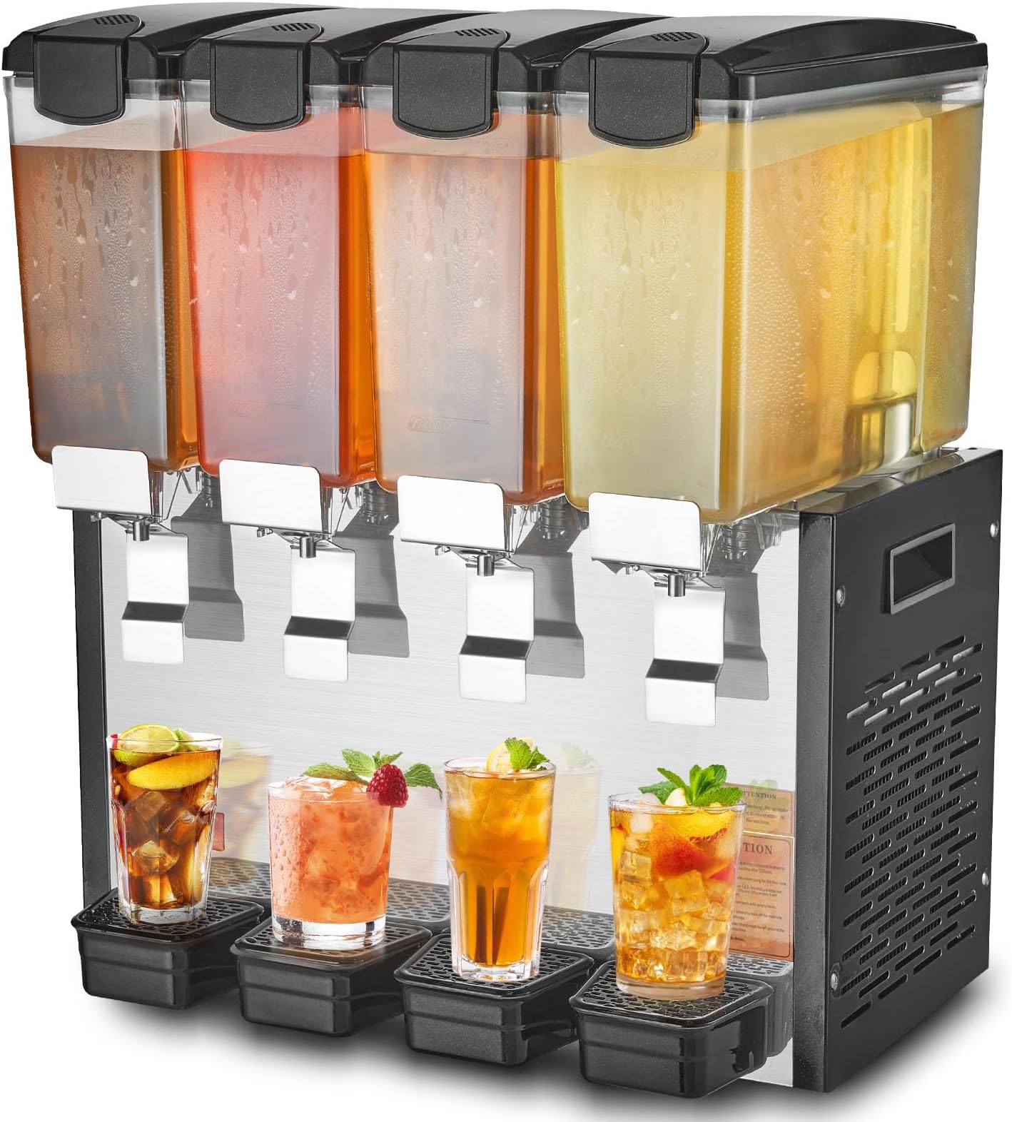 Commercial Beverage Dispenser, 4 Tanks 10 L / 10.6 QT Per Tank Juice Dispenser, 430W Stainless Steel Ice Tea Drink Machine with 45°F-54°F Cooling Temperature, for Cold Drink Restaurant Bar Party