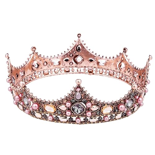 Miniatura 4 de Coronas para mujer, Vofler oro rosa, cumpleaños, princesa, reina, tiara, decoración barroca para el cabello para niñas, quinceañera, boda, concurso,