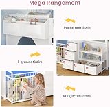 Letto a Soppalco per Bambini con Scaffale Aperto & Cassapanca Portagiochi, Letto Bambino con 5 Cassetti, Illuminazione LED RGB Integrata, Sponda di Sicurezza Alta 13",Area Giochi sotto il Letto,Bianco - 2