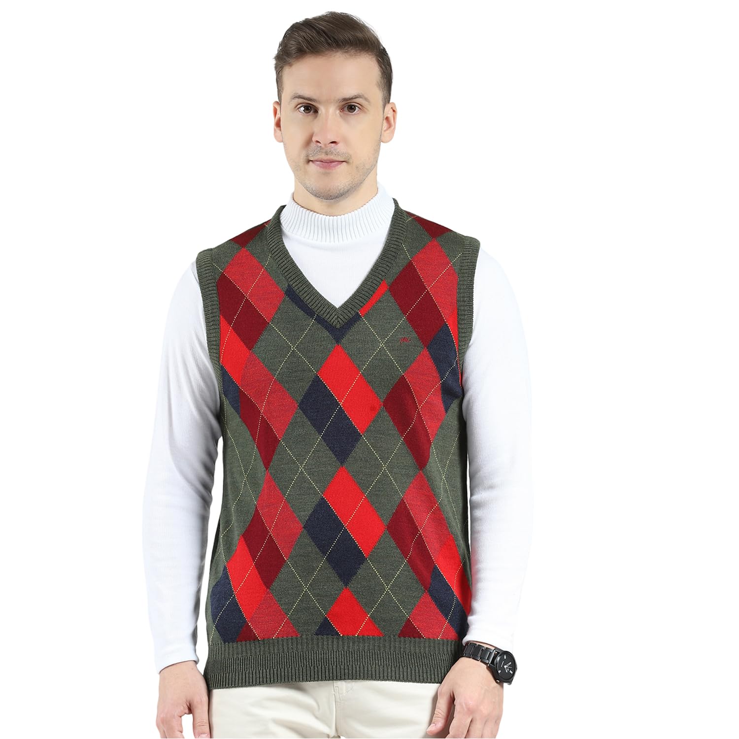 Men's Regular Fit Sleeveless Wool Sweater | V Neck | Regular Fit | Abstract Pattern | Warm Stylish Pullover for Winter