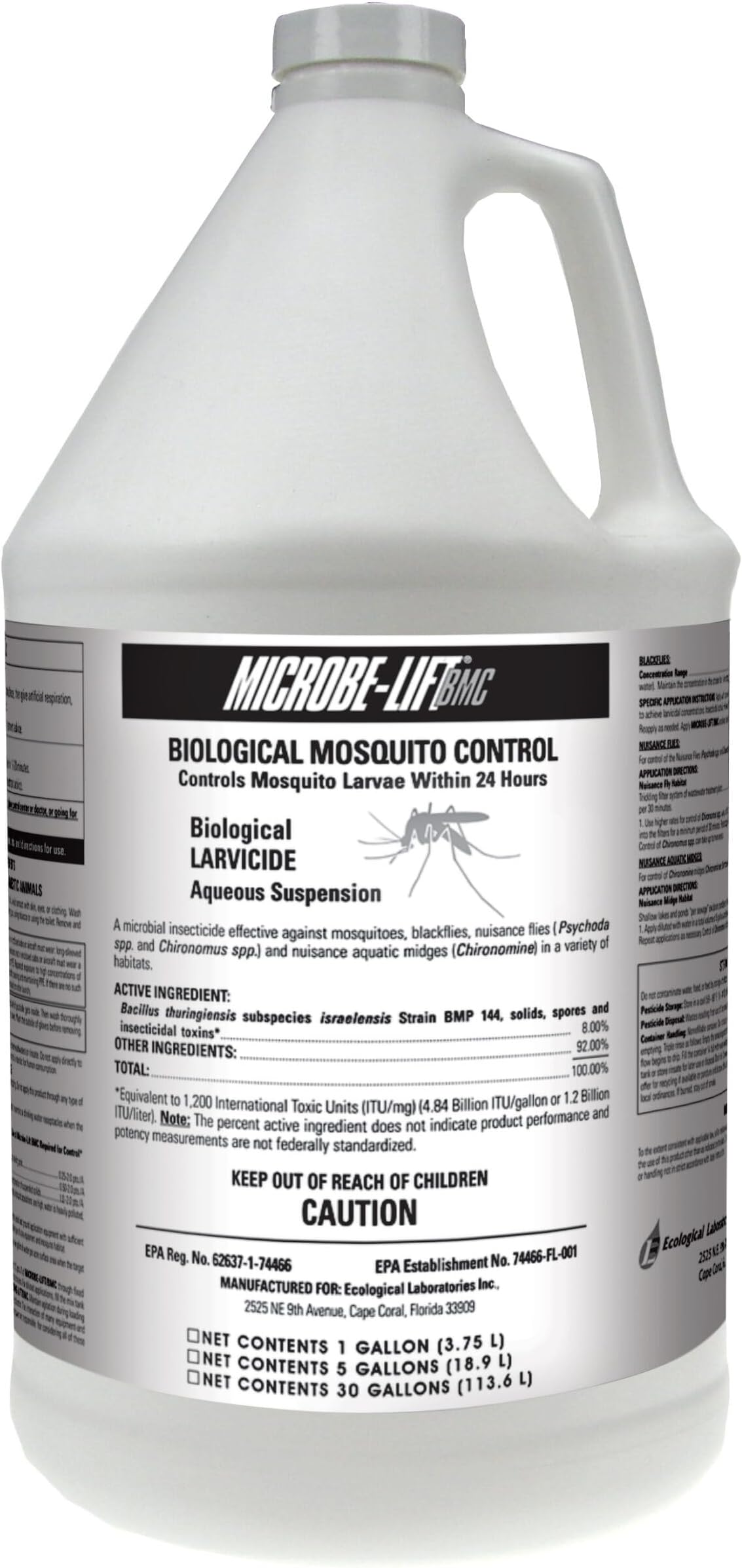 BMC Biological Mosquito Control, Liquid Treatment for Medium-Sized Decorative Water Gardens Up to 2,000 Gallons, Fountains and Ponds, 1 Gallon