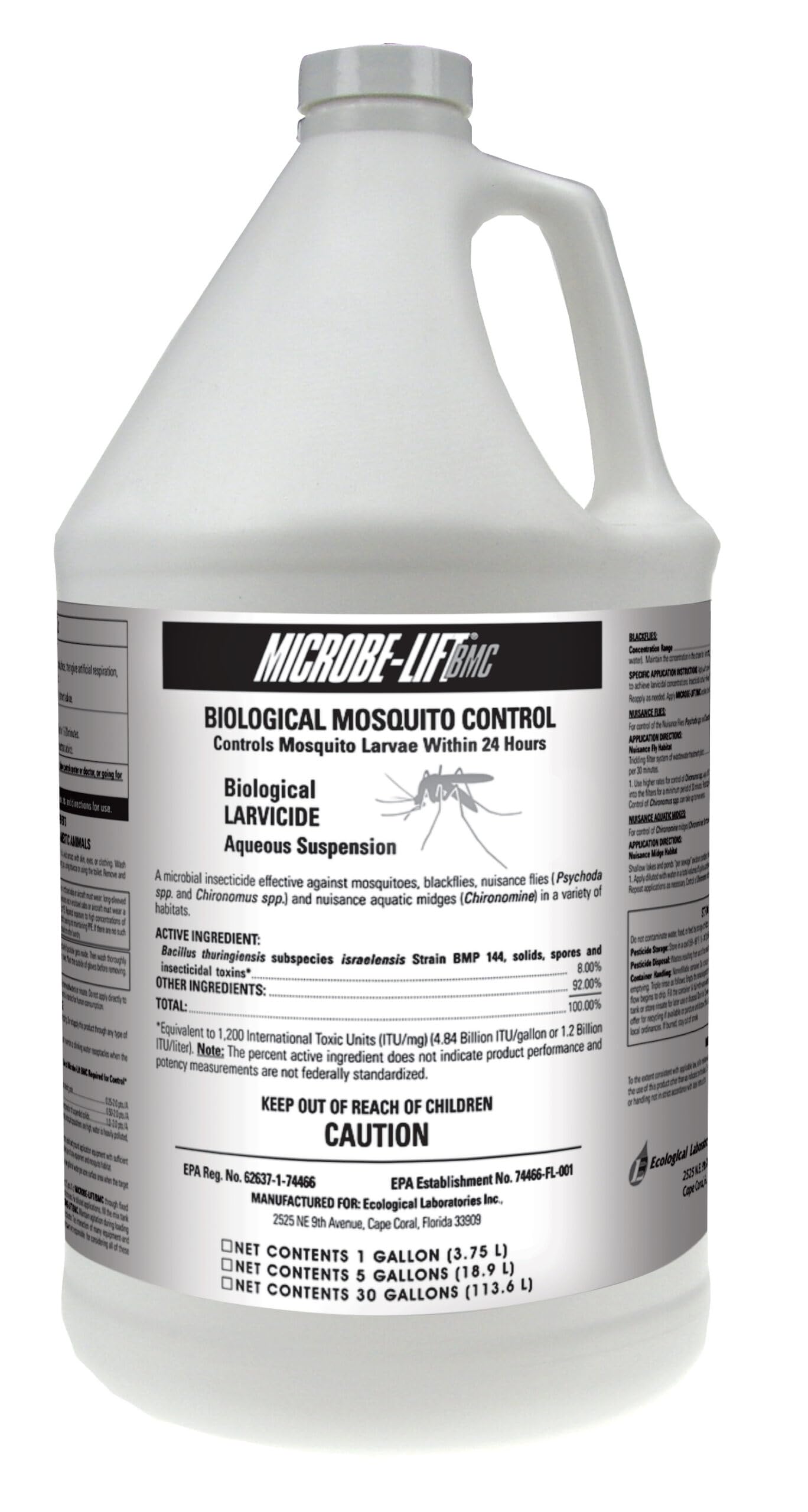 MICROBE-LIFT BMC Biological Mosquito Control, Liquid Treatment for Medium-Sized Decorative Water Gardens Up to 2,000 Gallons, Fountains and Ponds, 1 Gallon