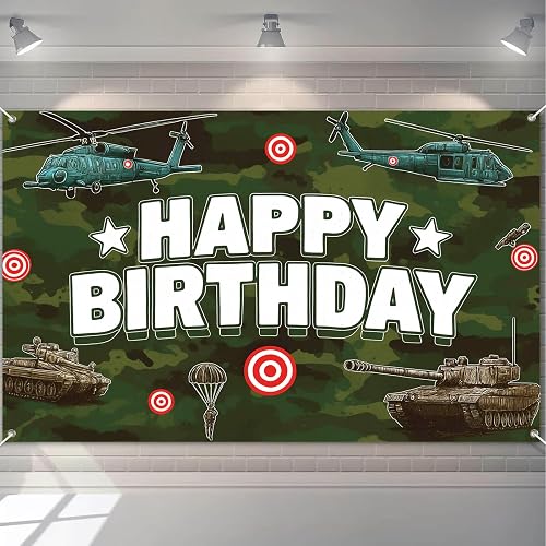 HOMETITUTE Vintage Army Camouflage Military Themed Happy Birthday Banner Camoufl