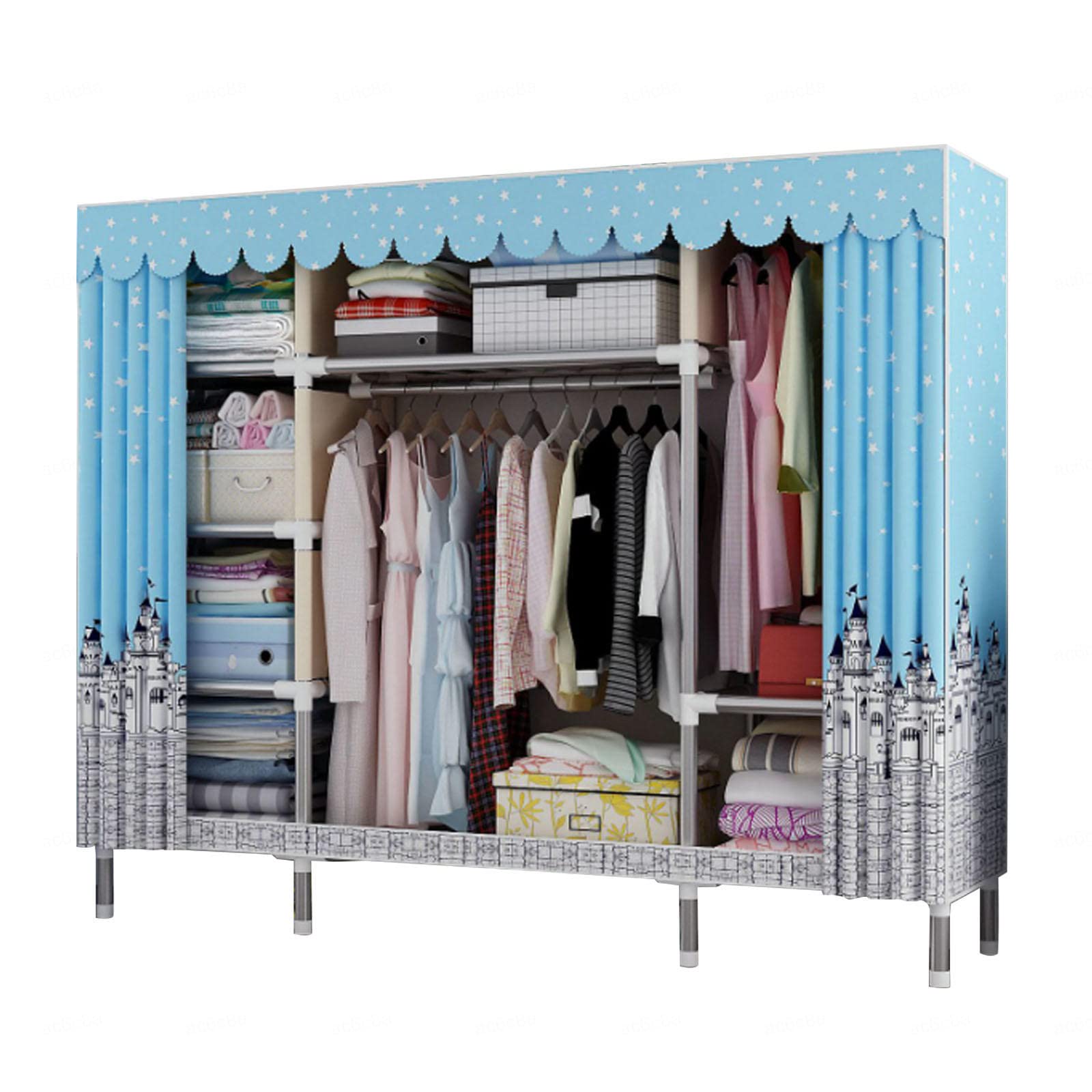 Armoire Portable en Tissu Chambre Dressing Penderie Toile avec Rail