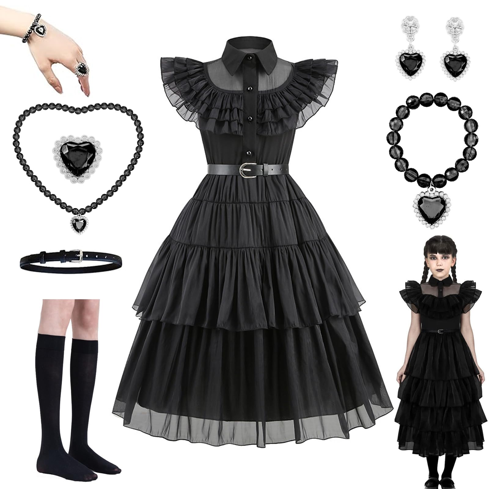 YushengTai Halloween Costumes, Girls Black Dresses, Movie Costumes for Mardi Gras Cosplay Party (110)