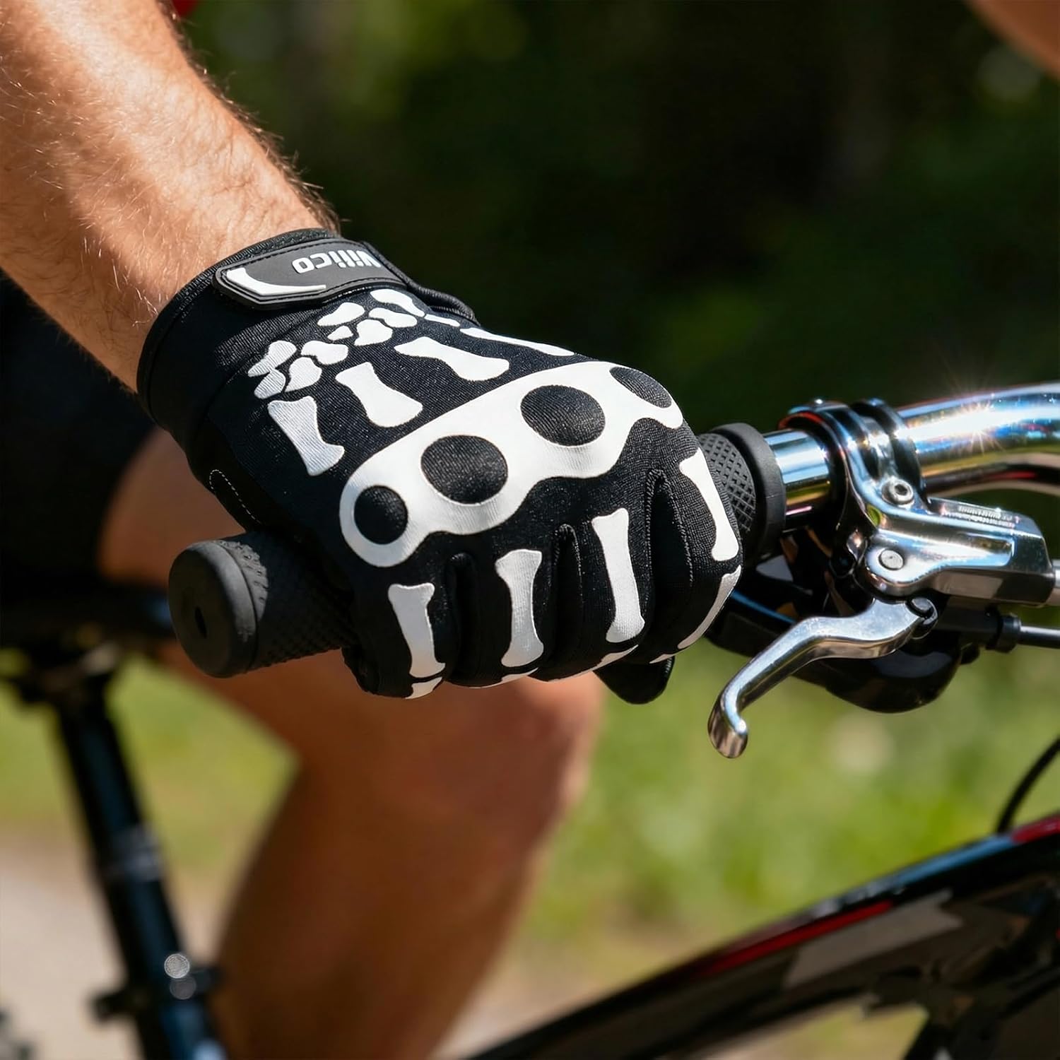 Skeleton Cycling Gloves for Men & Women - Full Finger Riding Gloves with Non-Slip Palm, Edgy Skull Pattern for Motorcycle, Biking, Halloween Costume | Comfortable Black & White Design - Image 8