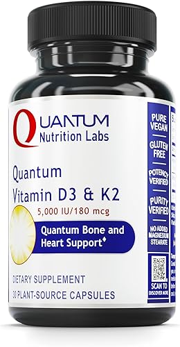 Quantum Vitamina D3 y K2 - Apoya la salud ósea y la salud cardiovascular - Ayuda en el metabolismo del calcio, la circulación sanguínea, la