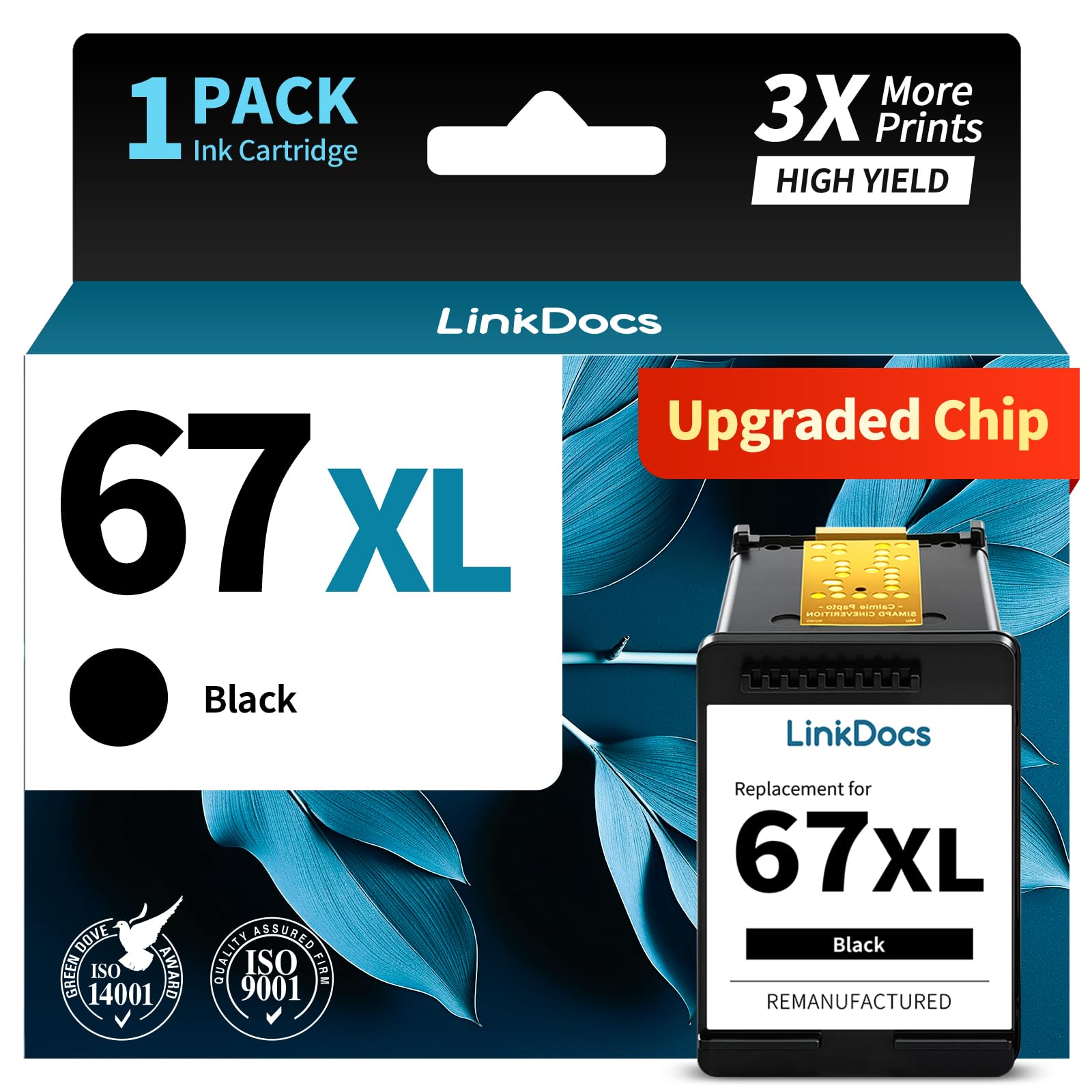 LinkDocs 67 Black Ink Cartridge Remanufactured Replacement for HP Ink 67 67XL (Black,1-Pack)