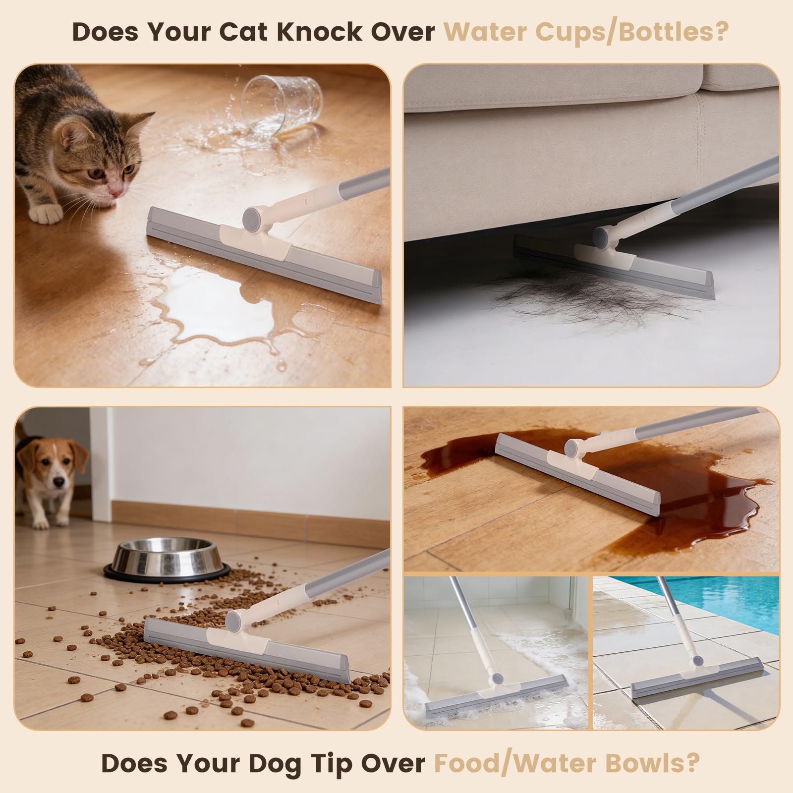 AMOSTIIIIC Removedor de pelo de mascotas para gatos y perros, herramienta reutilizable de depilación de mascotas con mango largo ajustable para pelaje de mascotas en el sofá de la escalera, cepillo