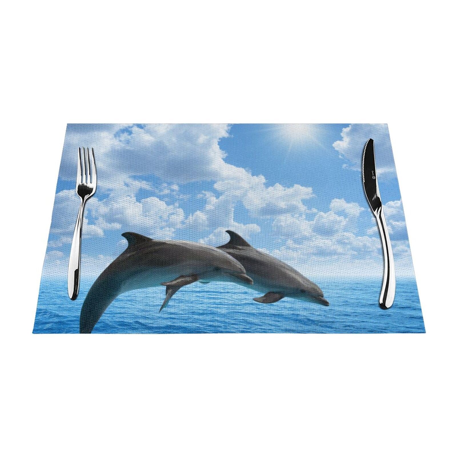 Sets de table résistants à la chaleur lot de 6 protection tressée anti-tache dauphins