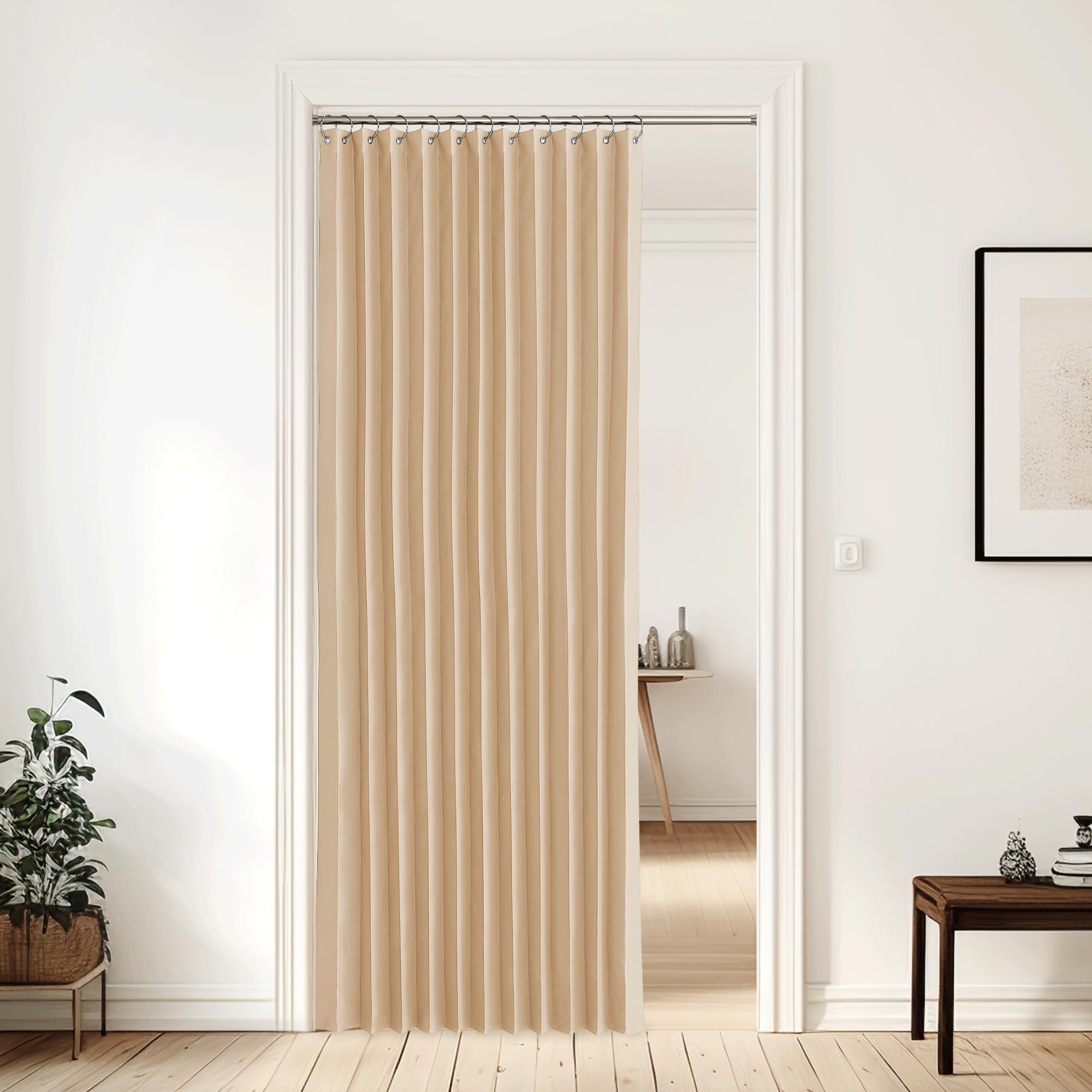 Rideau plissé pour séparateur de pièce de chambre et salon beige