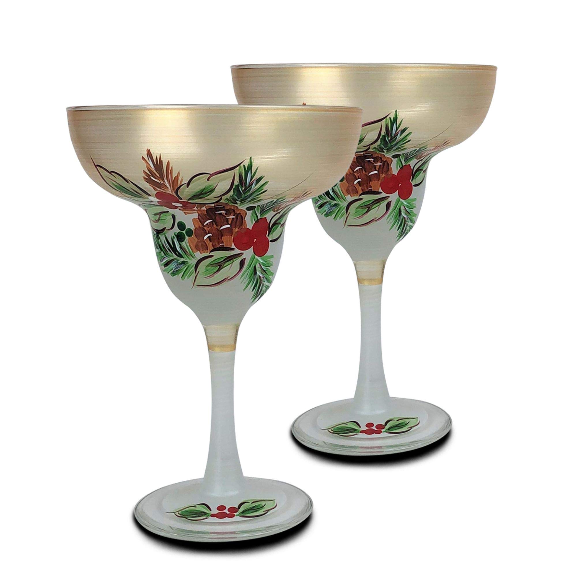 Crafted Creations Set of 2 Black Forest Pine Margarita Glass 6.75”