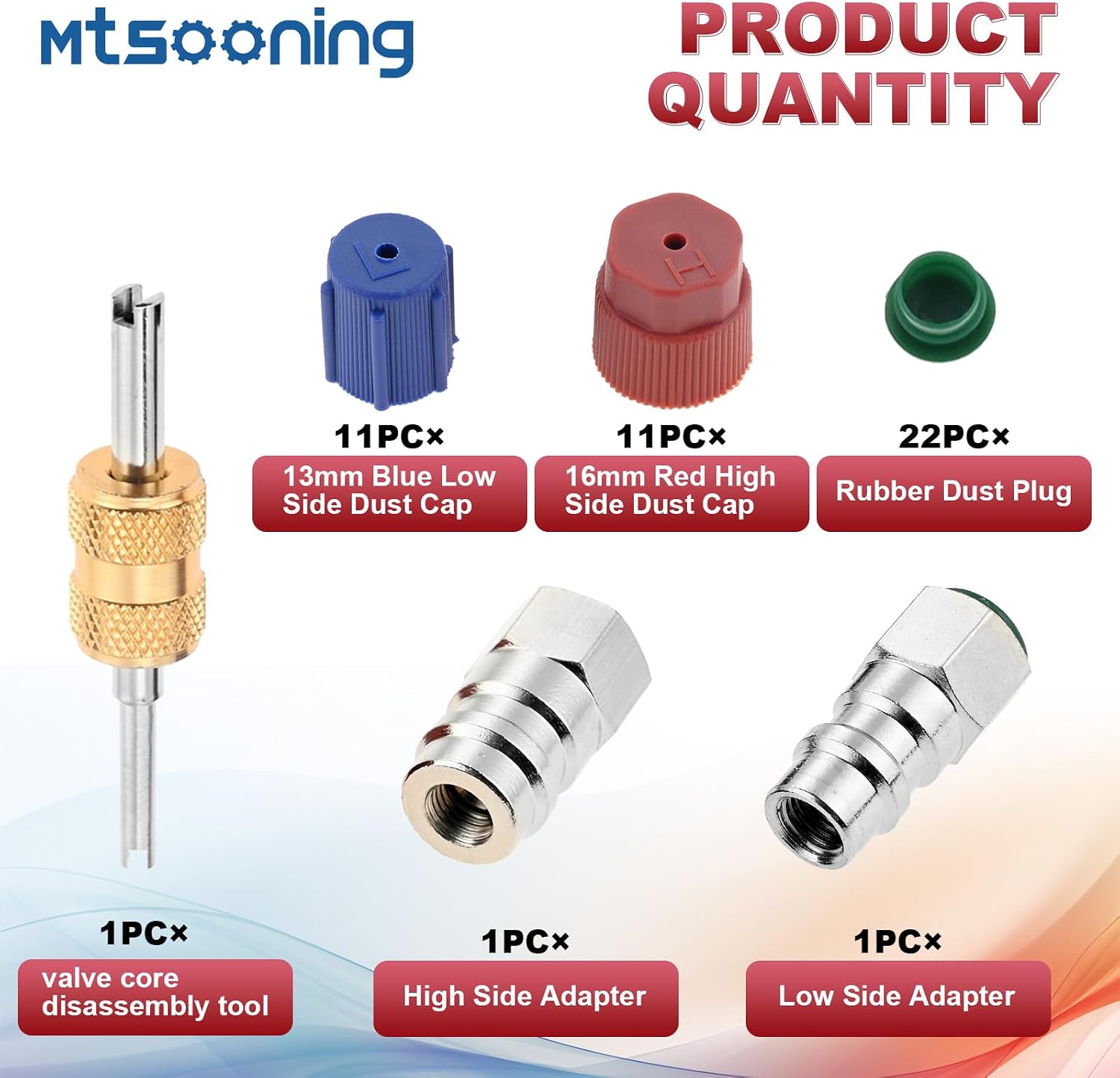 R12 to R134A Conversion Kit, R12 R22 to R134A High/Low Fitting Port Retrofit, 1/4'' to 7/16"-20 UNF Connection Adapter with 20 PCS Dust Cap & Valve Core Removal Tool for AC Refrigerant