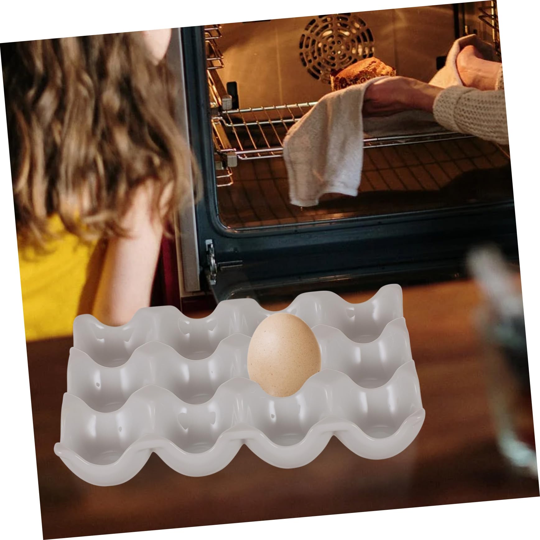 Homoyoyo Bandeja de Cerámica de Color Claro para Huevos con Diseño de Ranuras, Almacenaje Estable y Anti-colisión Adecuado para Refrigerador en Viajes y Pesca