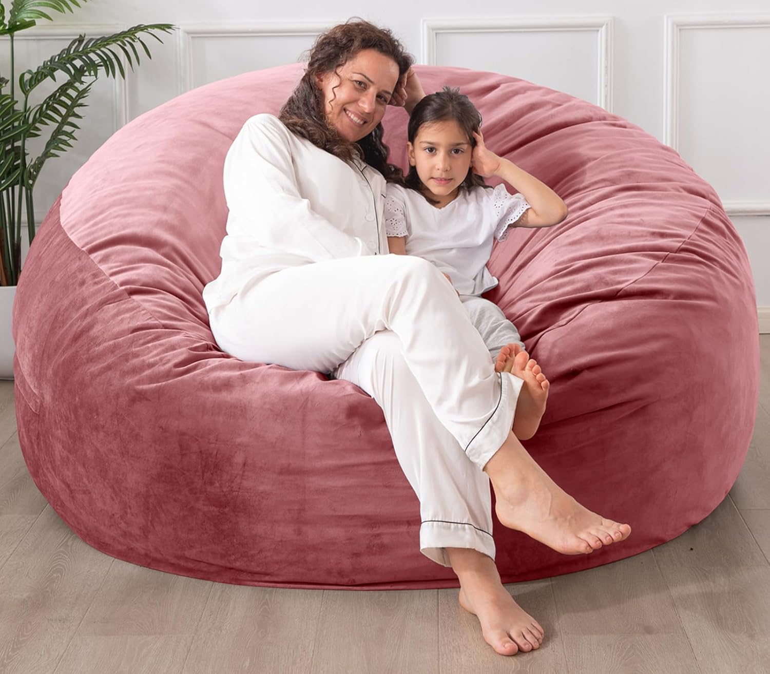 WhatsBedding 4 ft Bean Bag Chair for Adults/Kids，Large Bean Bag Chairs with Fillings，Memory Foam Bean Bag with Soft Faux Fur Fabric, 4 Foot, Pink