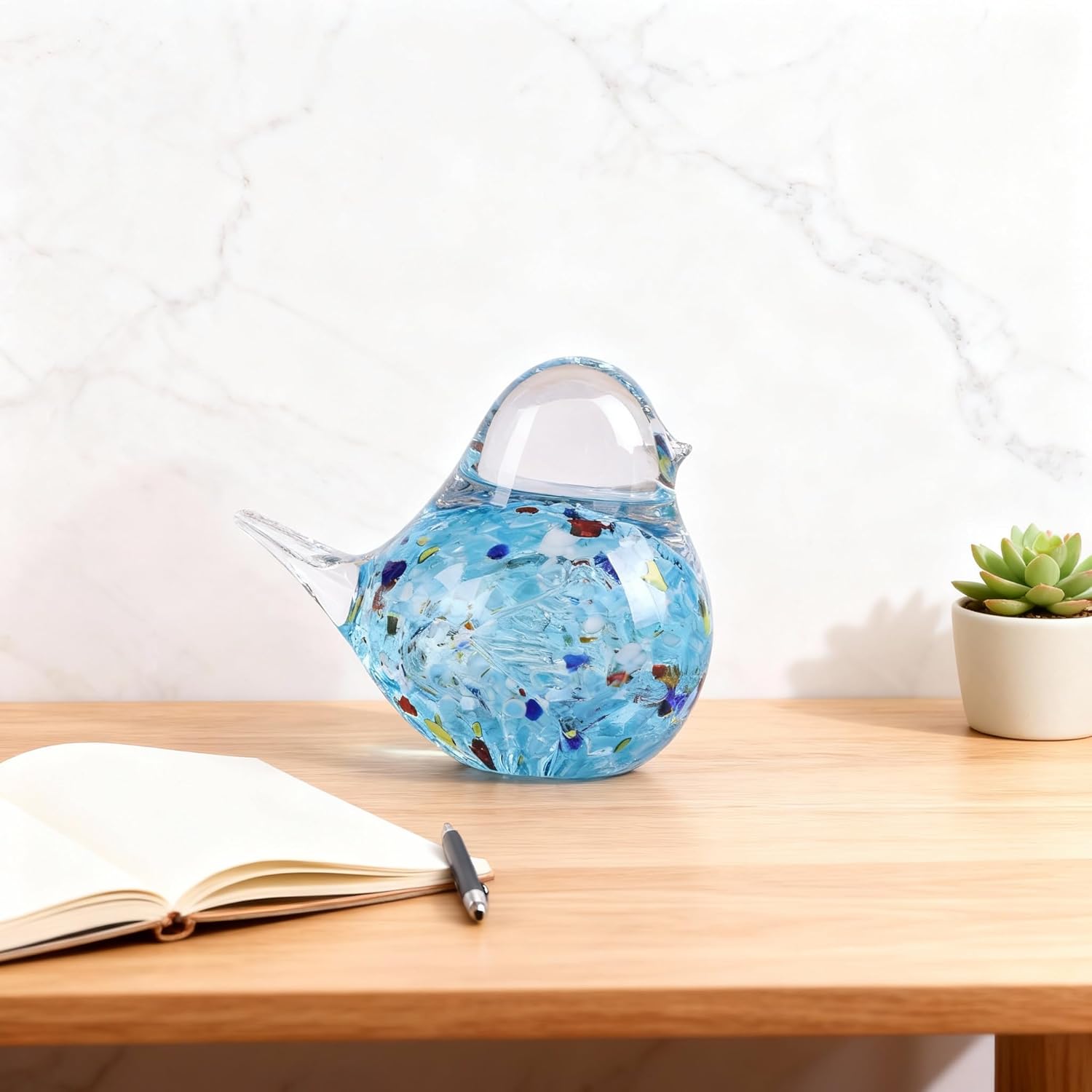 WUBIANJIE Hand Blown Glass Bird Statue Collectible Animal Art Paperweight, Glass Art Decor Living Room Bedroom Bookshelf Coffee Table Small Ornaments Shelf Home Decoration - Image 8