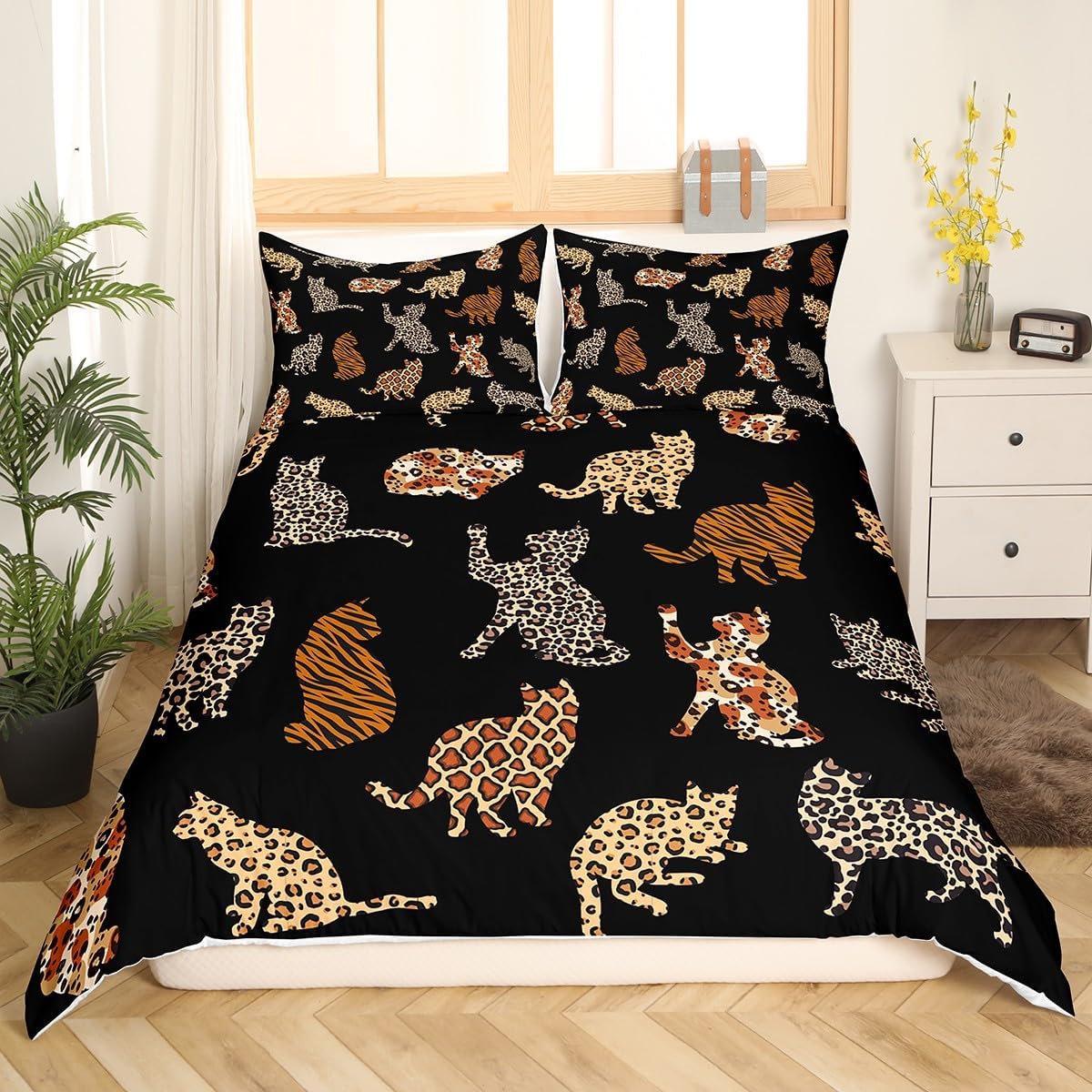 Feelyou Kids Cat Bedding Set Twin Size Cats Print Bedding Duvet Cover Set for Boys Girls Decor Cute Kitten Comforter Cover Set Animal Bedspread Cover Bedroom Cartoon Bedclothes with 1 Pillow Case
