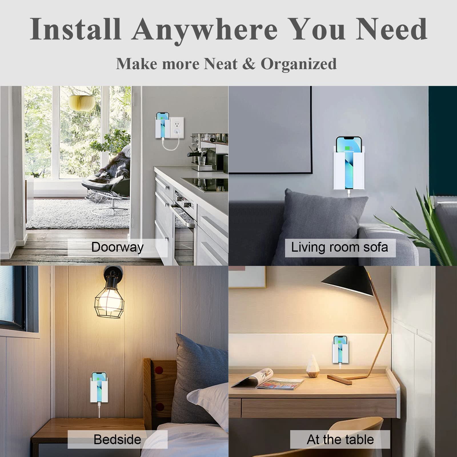 LANBON Cargador inalámbrico P2, cargador de teléfono inalámbrico montado en la pared para mesita de noche/sofá/escritorio/garaje/cocina, estación de carga rápida de 15 W, funciona con iPhone