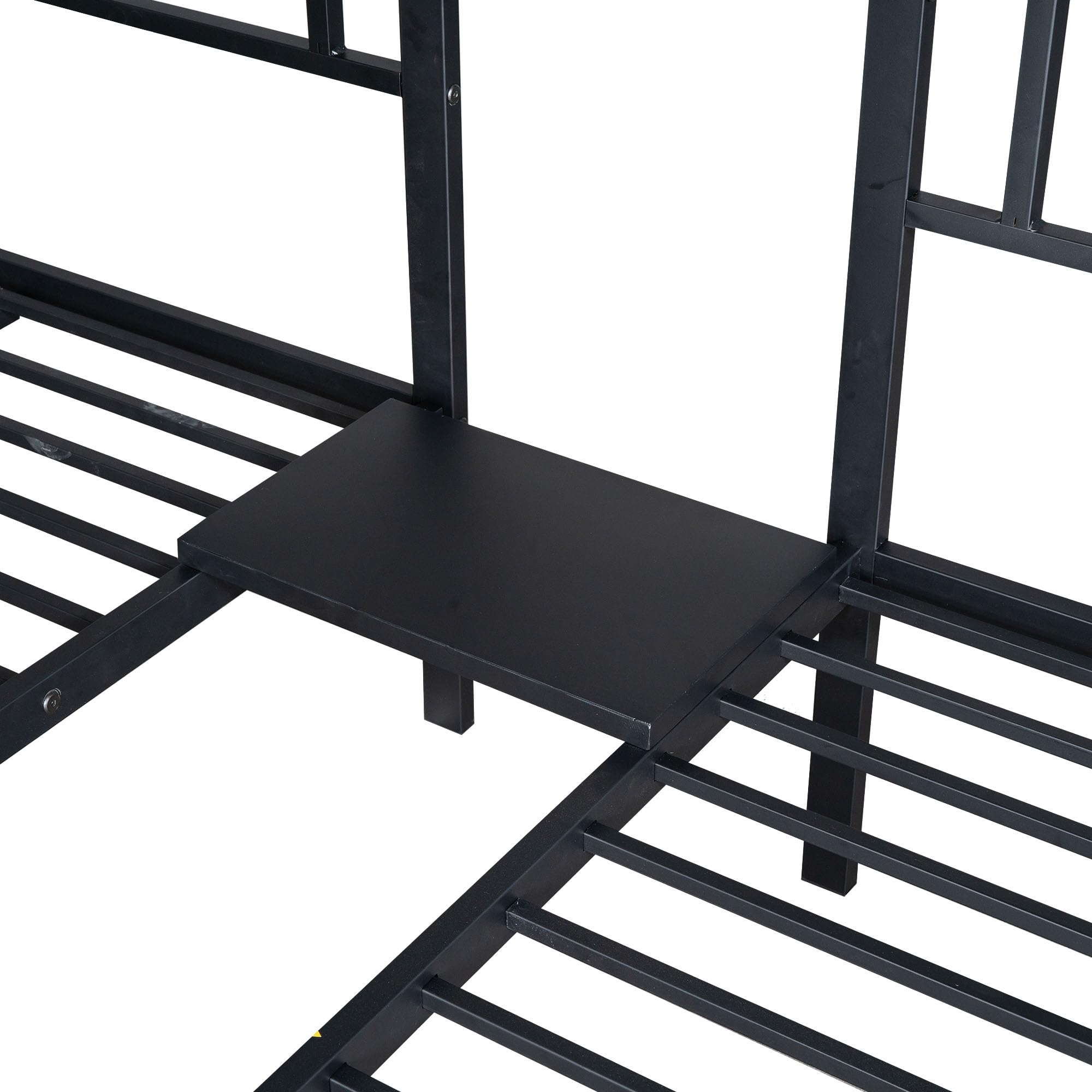 Idemon Litera triple con escalera para niños y adolescentes, cama de hierro con barrera anticaídas y mesa, color negro (90 x 200 cm x 3)