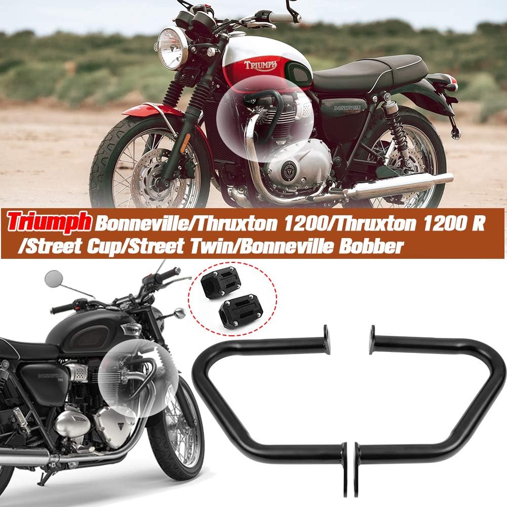 Left&Right Black Steel Engine Guard Crash Bars for Triumph Bonneville Bobber Bonneville T100 T120 Street Twin Cup Thruxton 1200 /Thruxton R 2016 2017 2018 2019 2020 2021(Black)