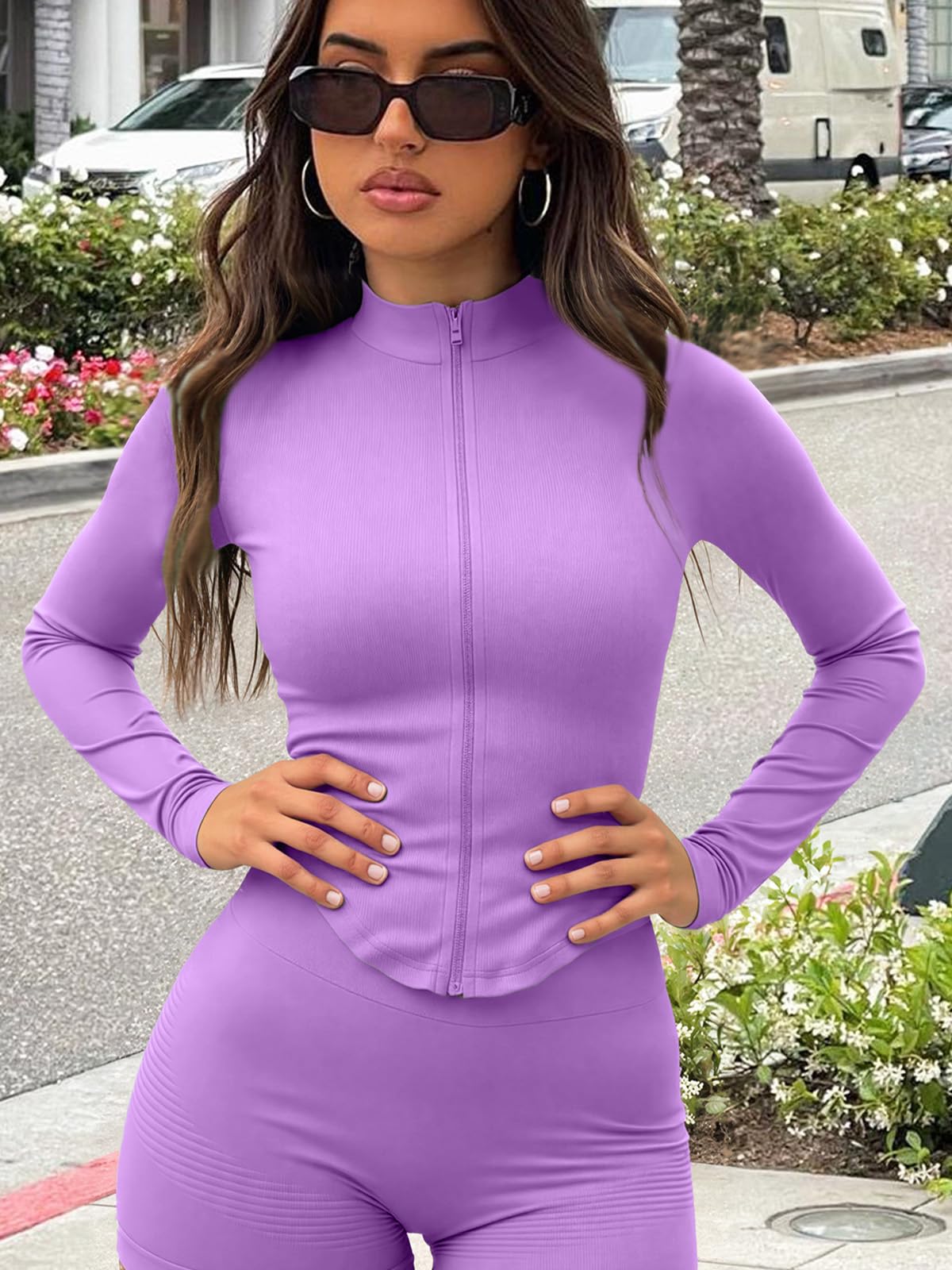 Chaqueta de entrenamiento para mujer, camiseta deportiva de manga larga con cremallera y diseño de agujero para el pulgar, ajuste delgado, atlética para gimnasio y yoga — view 14