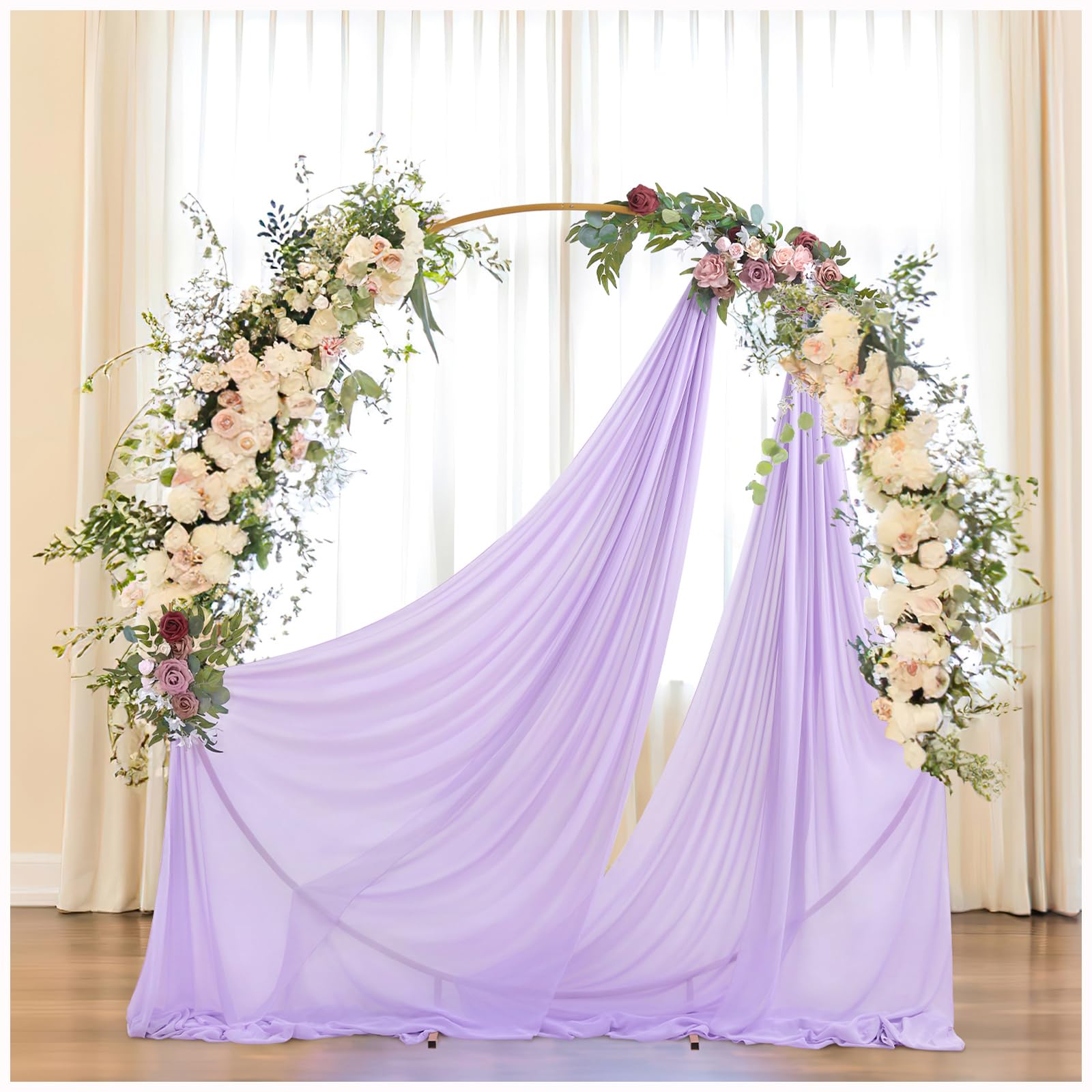Décoration Arche Mariage WEDFLOR - 5 Pièces Fleurs Lilas Crème Avec Rideaux